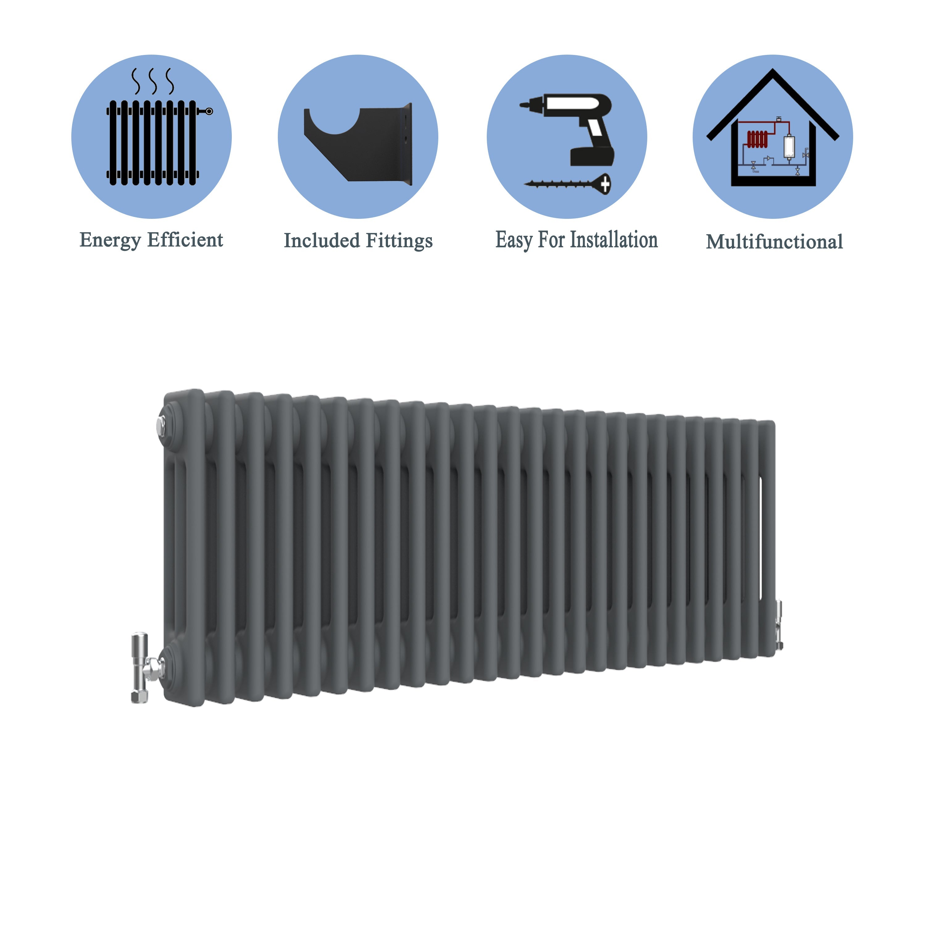 Aver-Growth- Traditional Horizontal 300x1190mm 3 Columns Anthracite Cast Iron Radiator