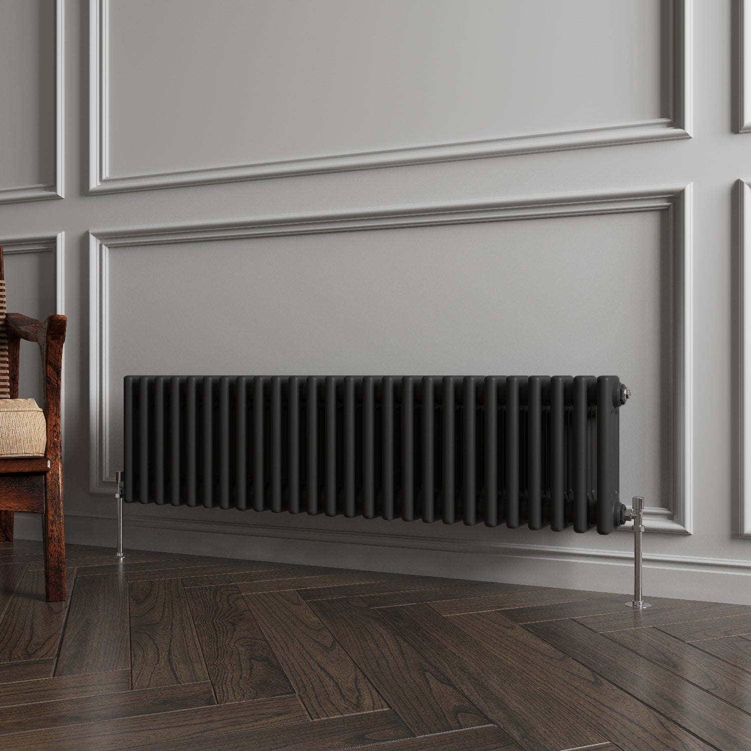 Aver-Growth- Traditional Horizontal 300x1190mm 3 Columns Black Cast Iron Radiator