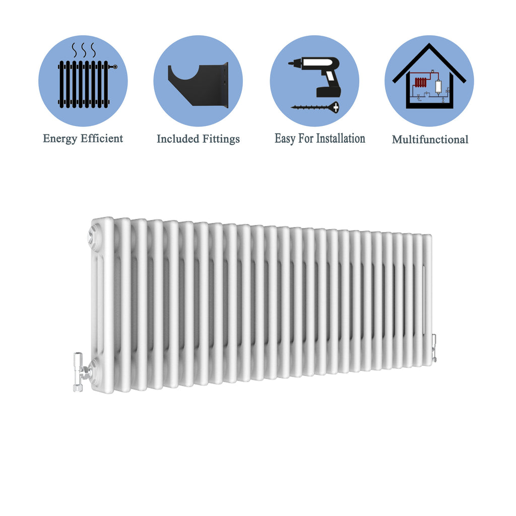 Aver-Growth- Traditional Horizontal 300x1190mm 3 Columns White Cast Iron Radiator