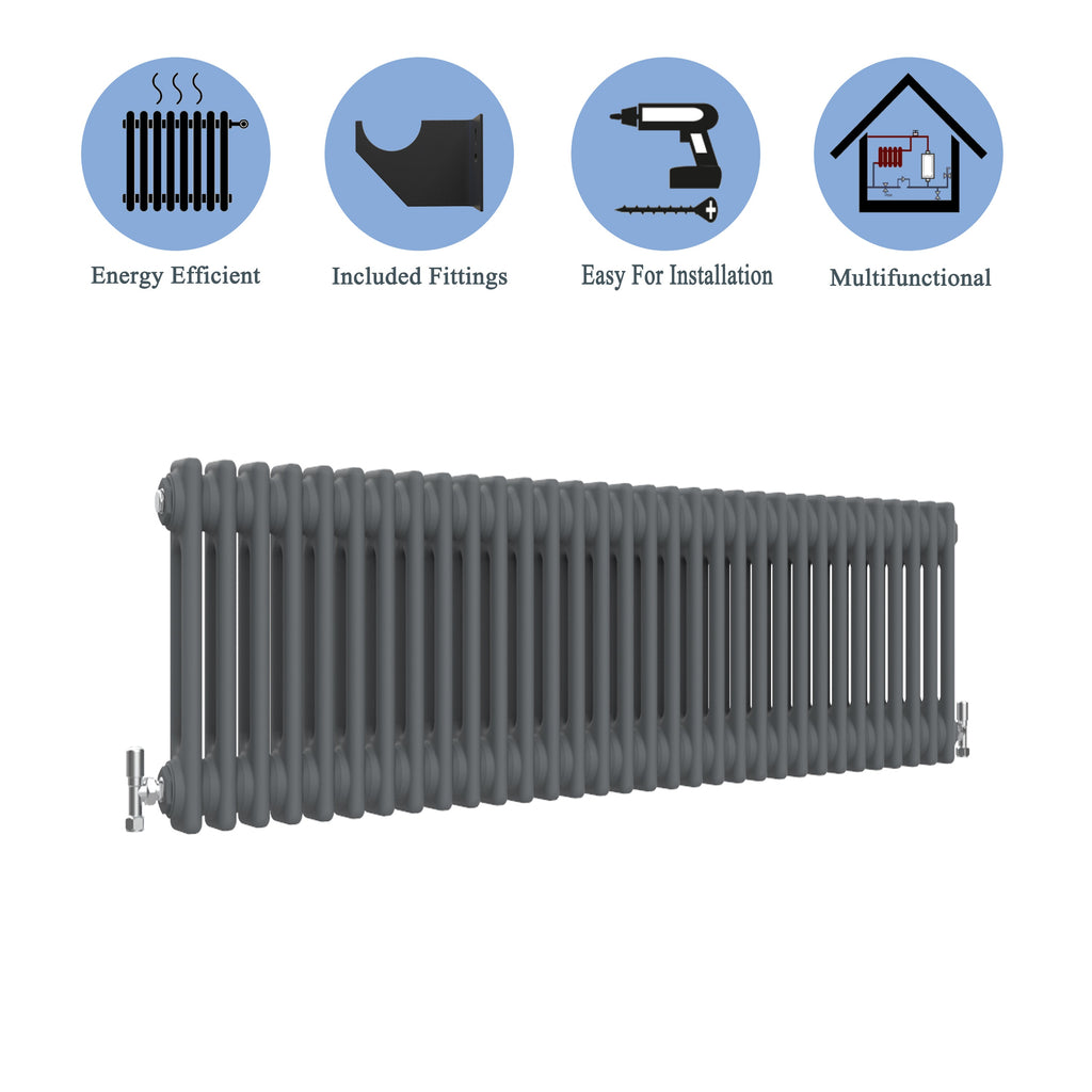 Aver-Growth- Traditional Horizontal 300x1460mm 2 Columns Anthracite Cast Iron Radiator