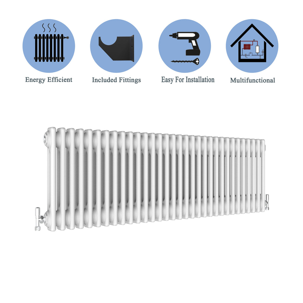 Aver-Growth- Traditional Horizontal 300x1460mm 2 Columns White Cast Iron Radiator