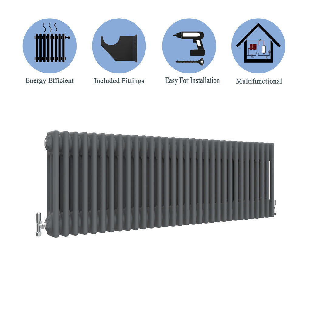 Aver-Growth- Traditional Horizontal 300x1460mm 3 Columns Anthracite Cast Iron Radiator