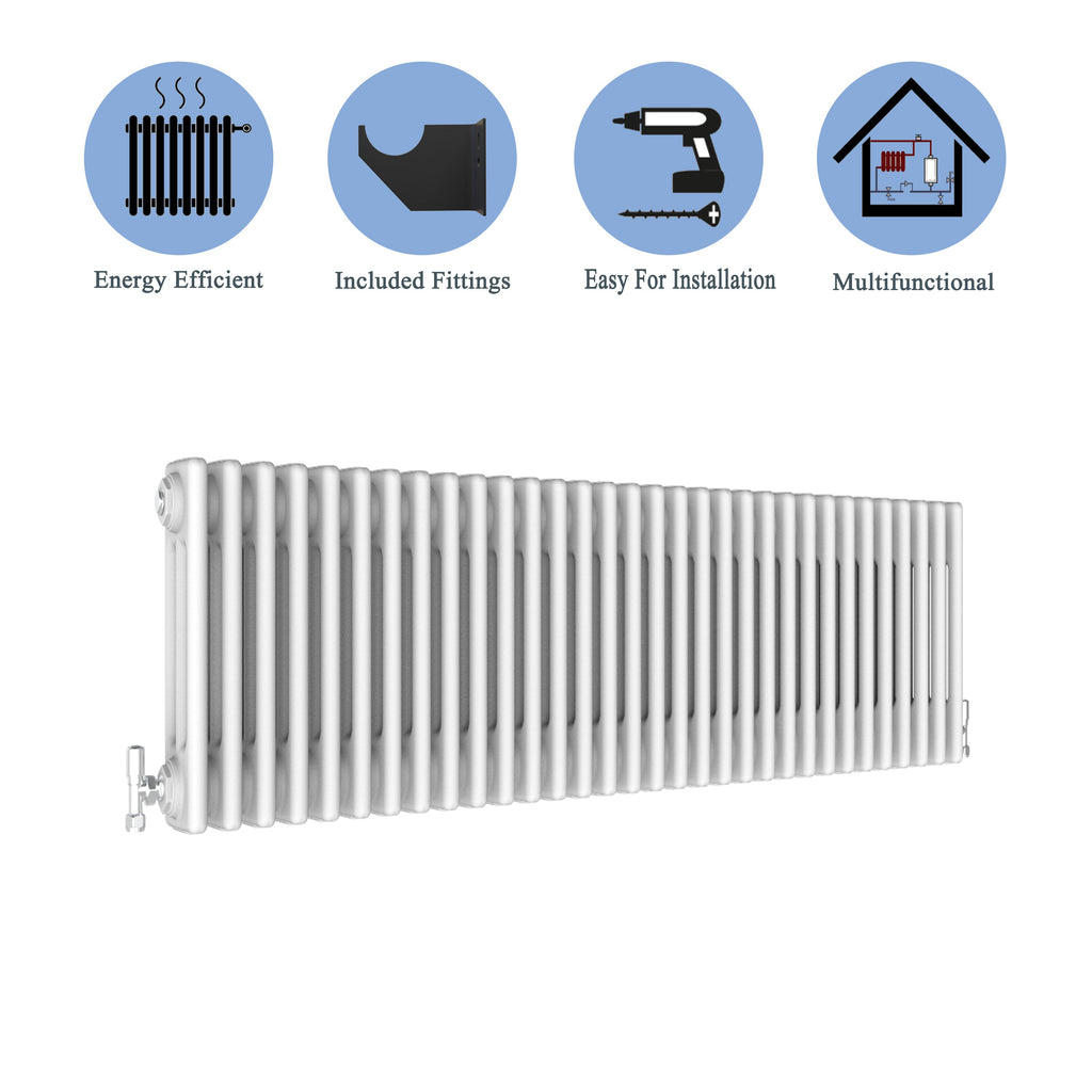 Aver-Growth- Traditional Horizontal 300x1460mm 3 Columns White Cast Iron Radiator