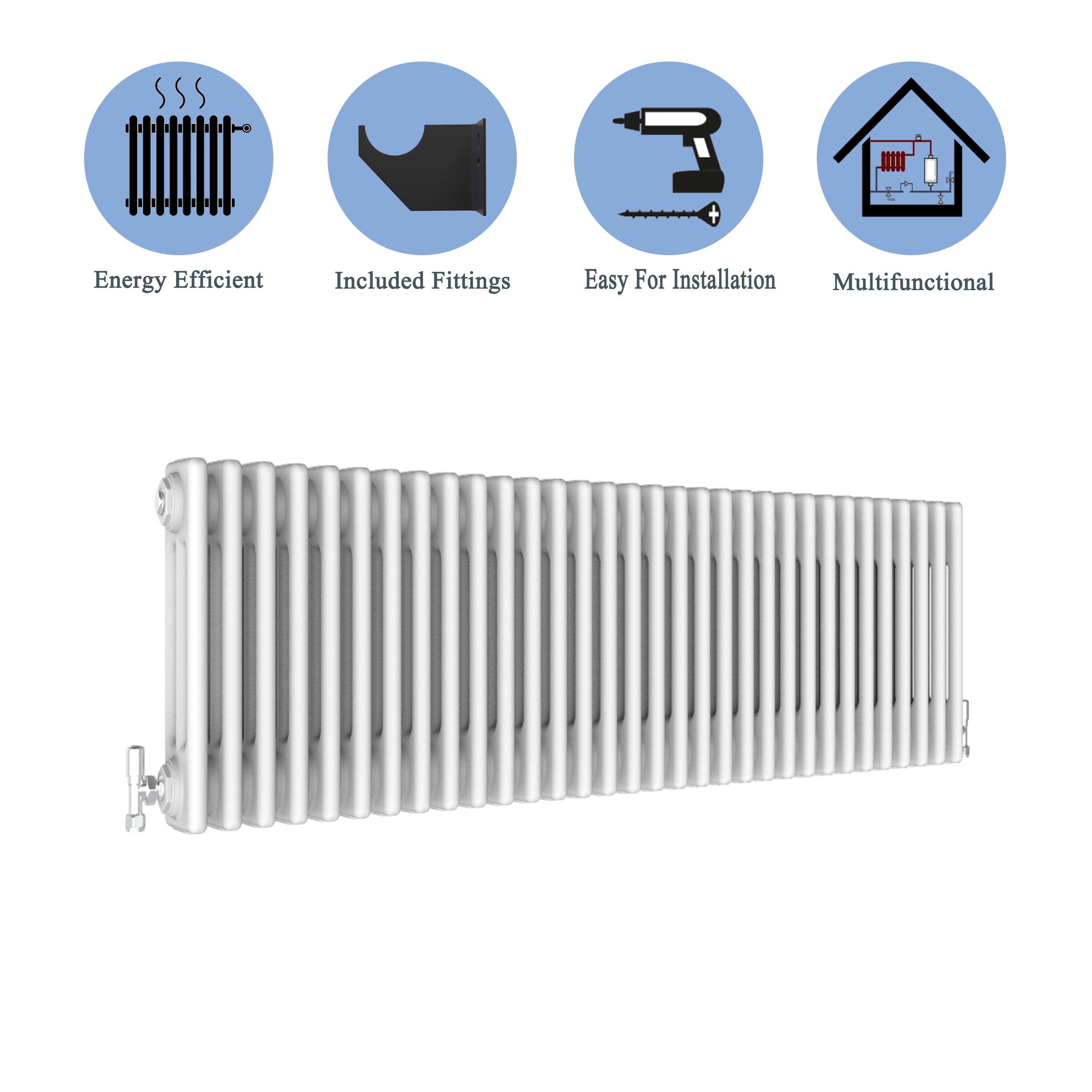 Aver-Growth- Traditional Horizontal 300x1460mm 3 Columns White Cast Iron Radiator