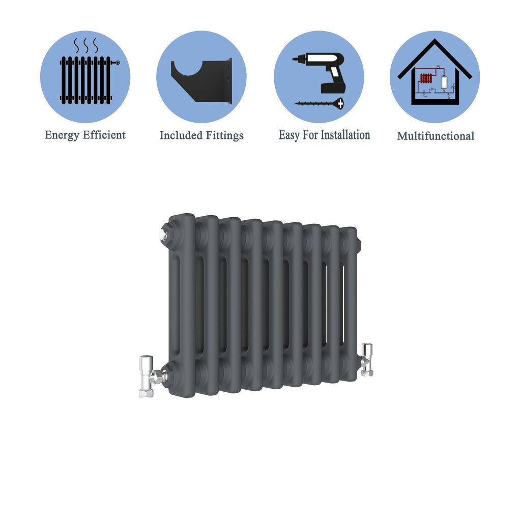 Aver-Growth- Traditional Horizontal 300x425mm 2 Columns Anthracite Cast Iron Radiator