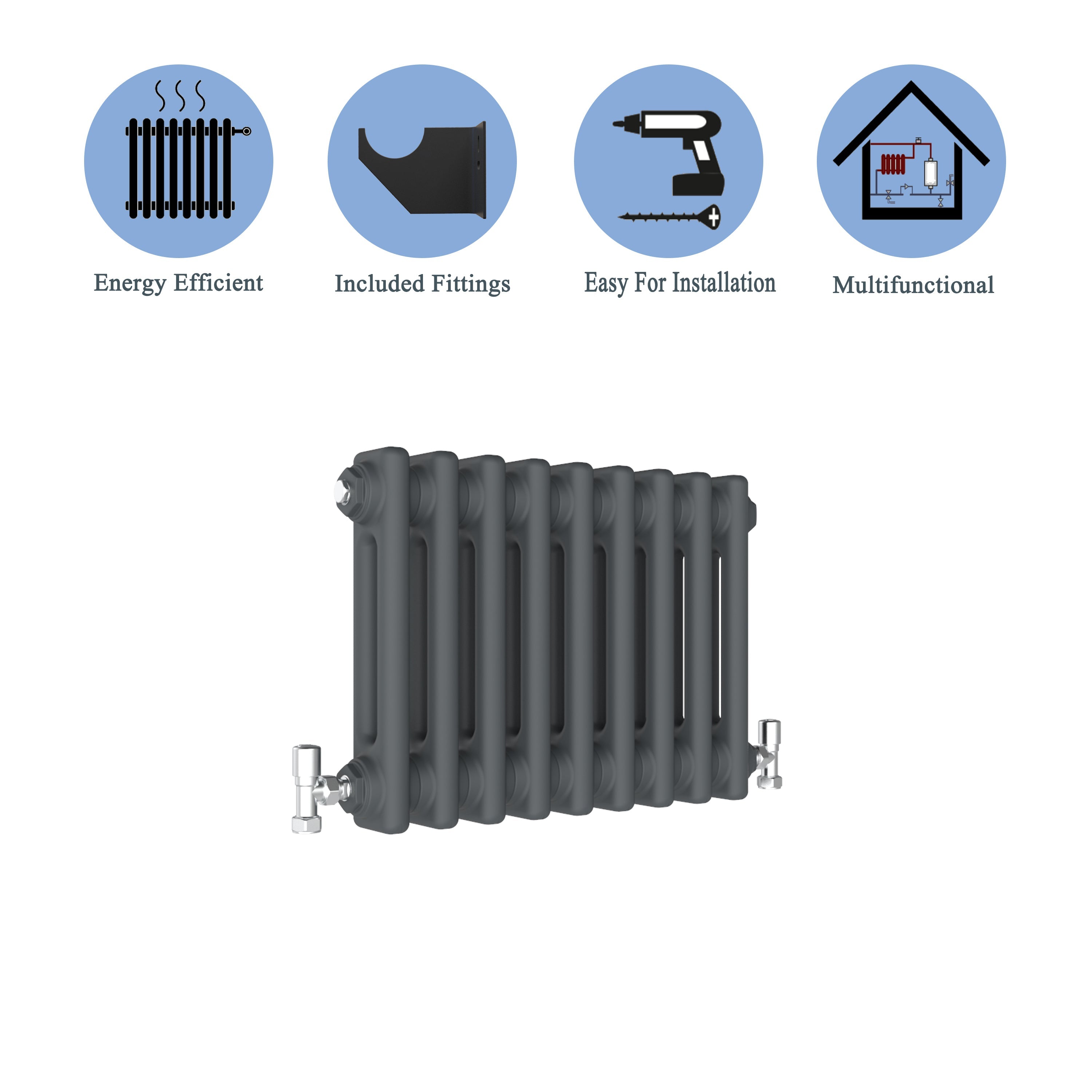 Aver-Growth- Traditional Horizontal 300x425mm 2 Columns Anthracite Cast Iron Radiator