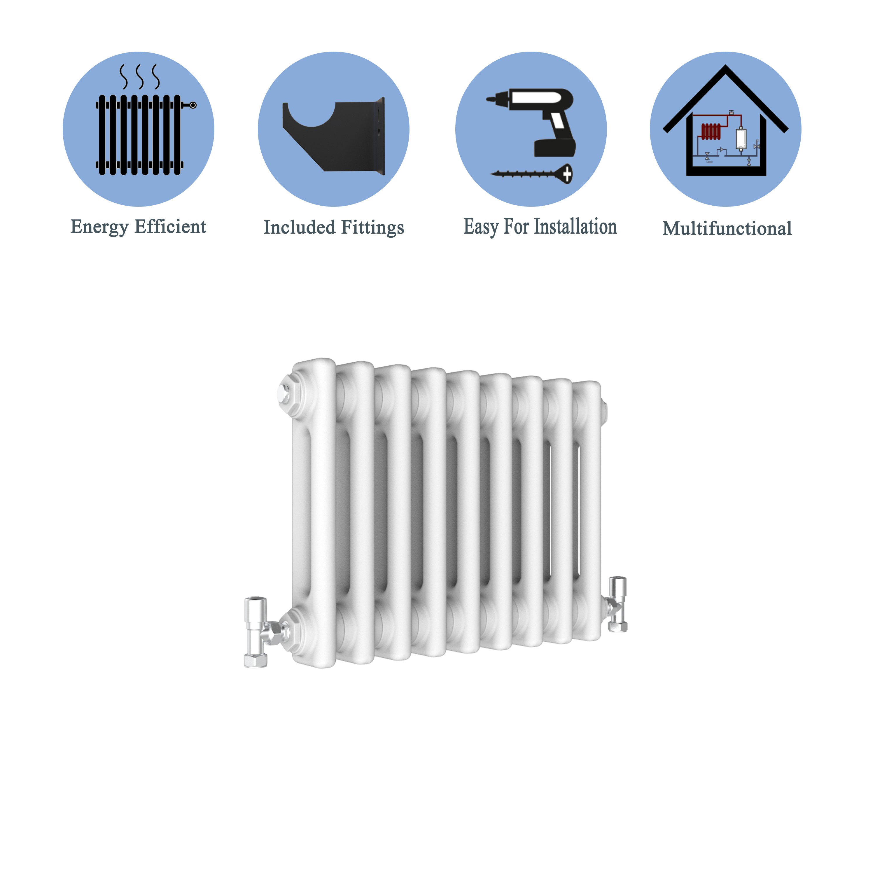 Aver-Growth- Traditional Horizontal 300x425mm 2 Columns White Cast Iron Radiator