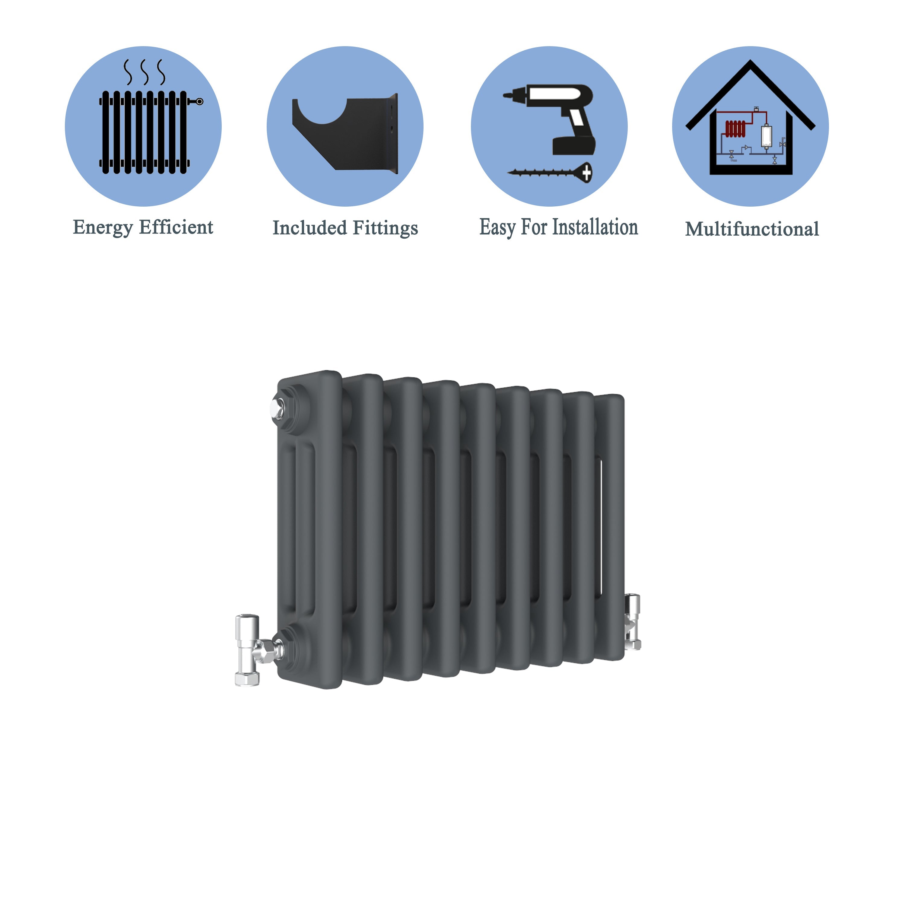 Aver-Growth- Traditional Horizontal 300x425mm 3 Columns Anthracite Cast Iron Radiator