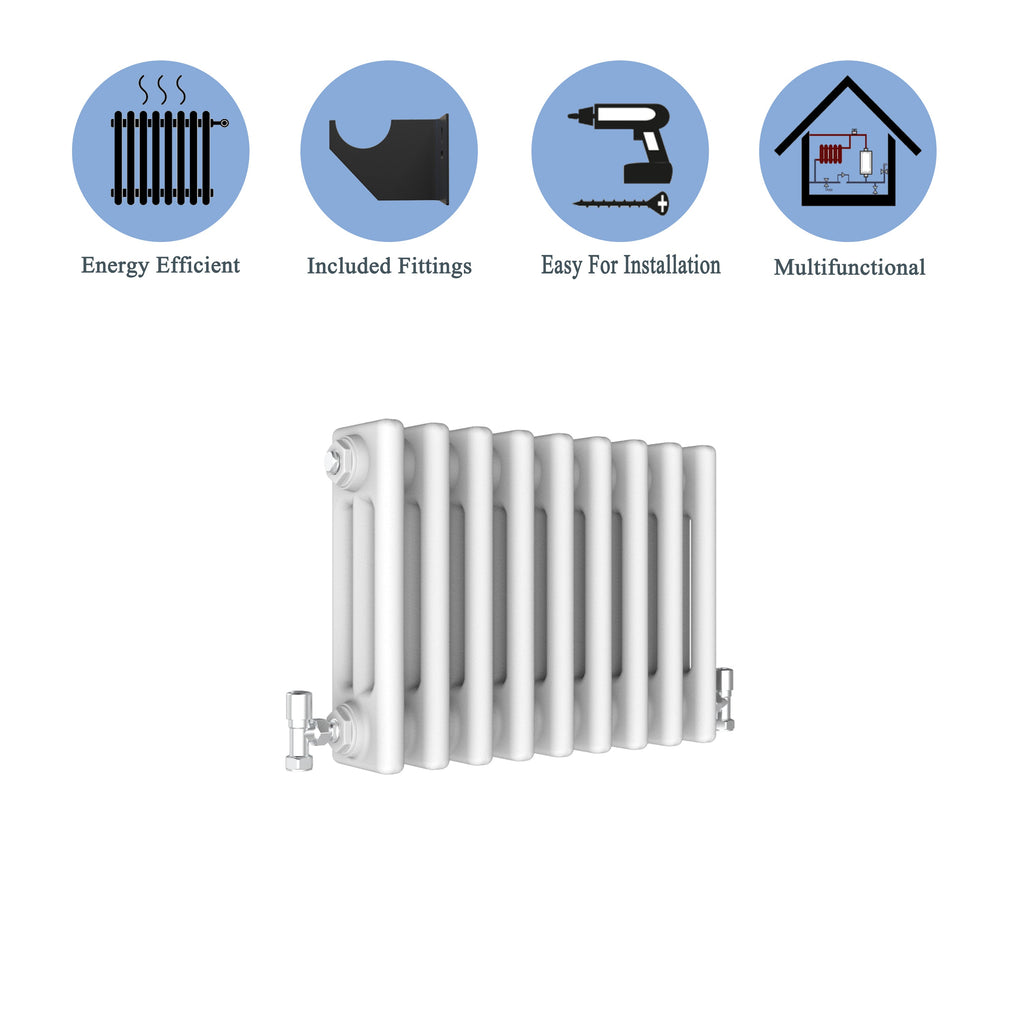 Aver-Growth- Traditional Horizontal 300x425mm 3 Columns White Cast Iron Radiator
