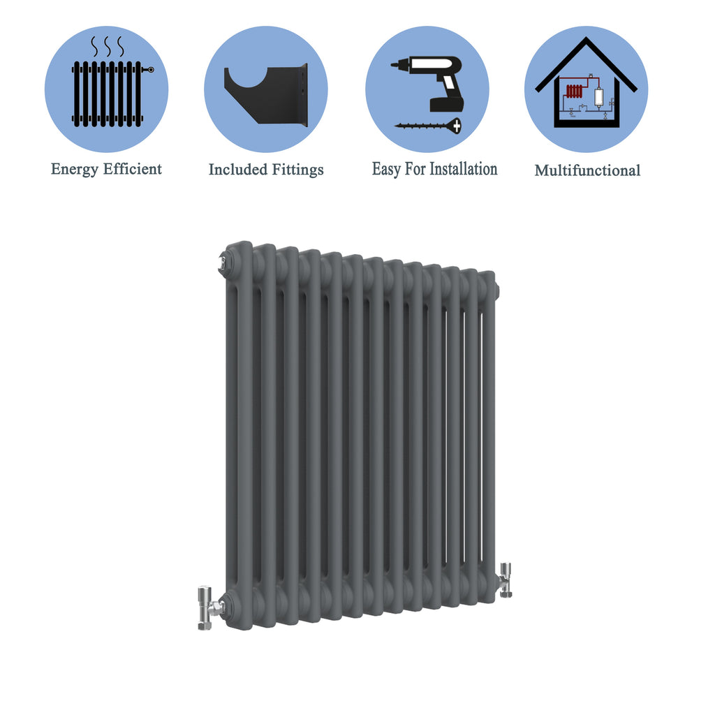 Aver-Growth- Traditional Horizontal 600x605mm 2 Columns Anthracite Cast Iron Radiator