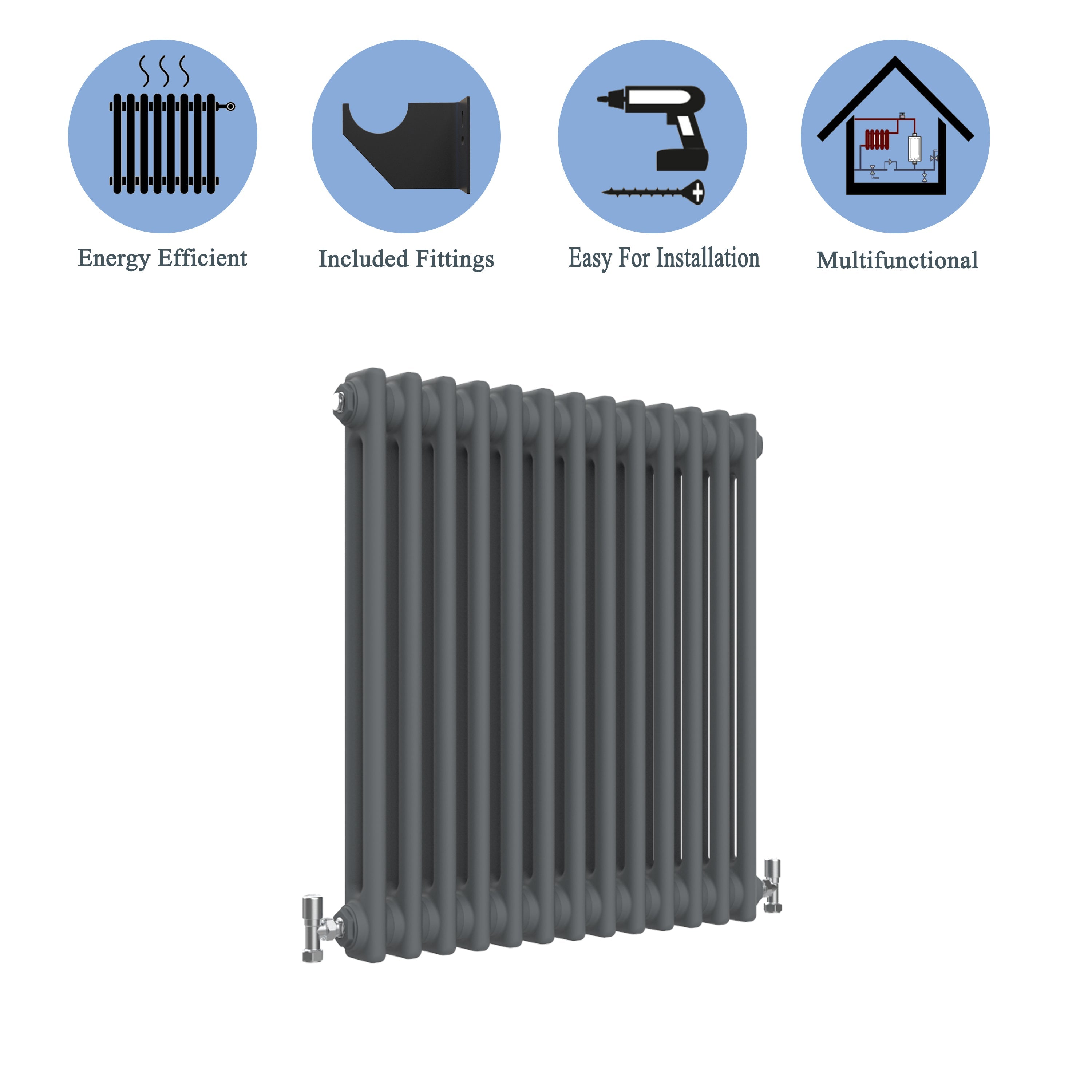 Aver-Growth- Traditional Horizontal 600x605mm 2 Columns Anthracite Cast Iron Radiator