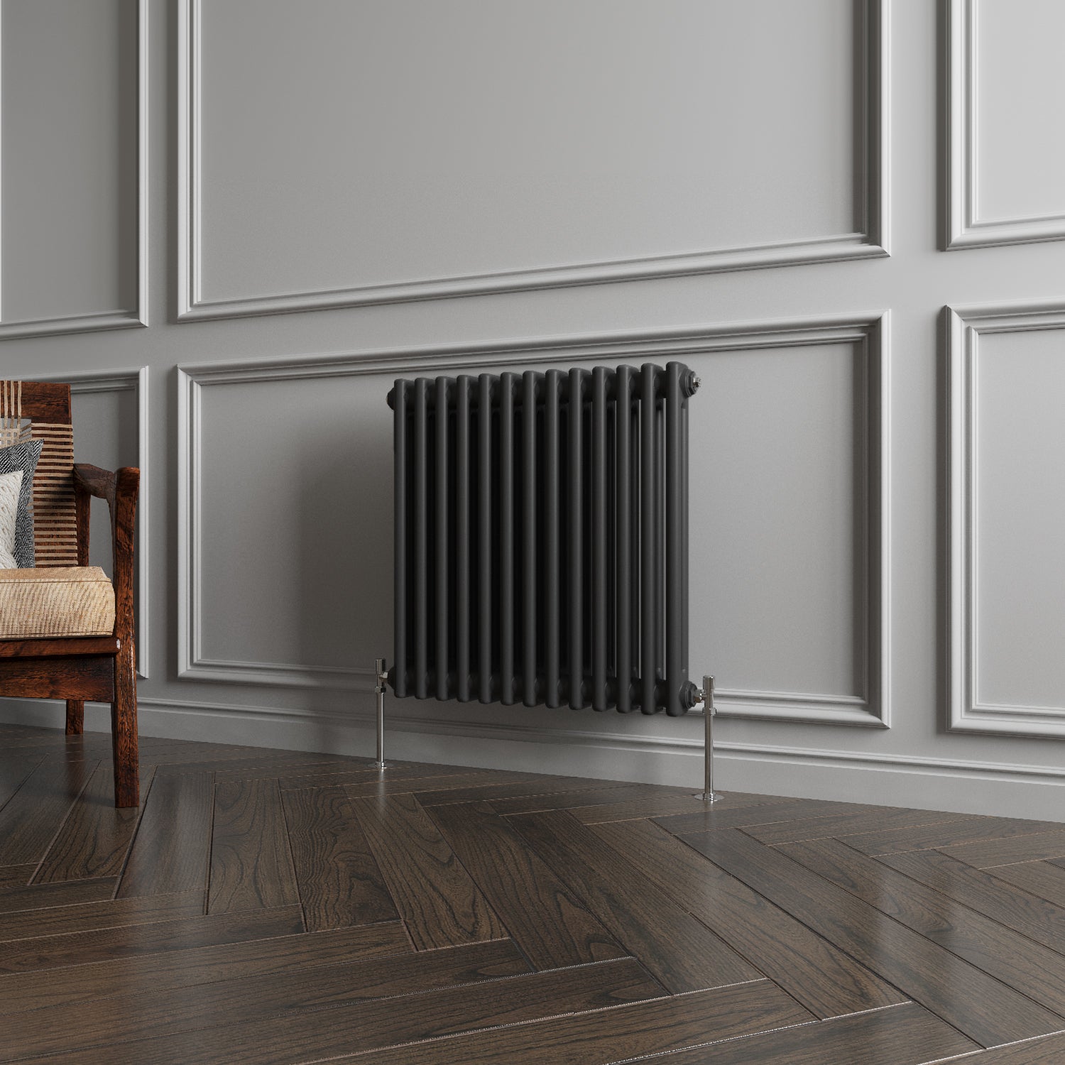Aver-Growth- Traditional Horizontal 600x605mm 2 Columns Black Cast Iron Radiator