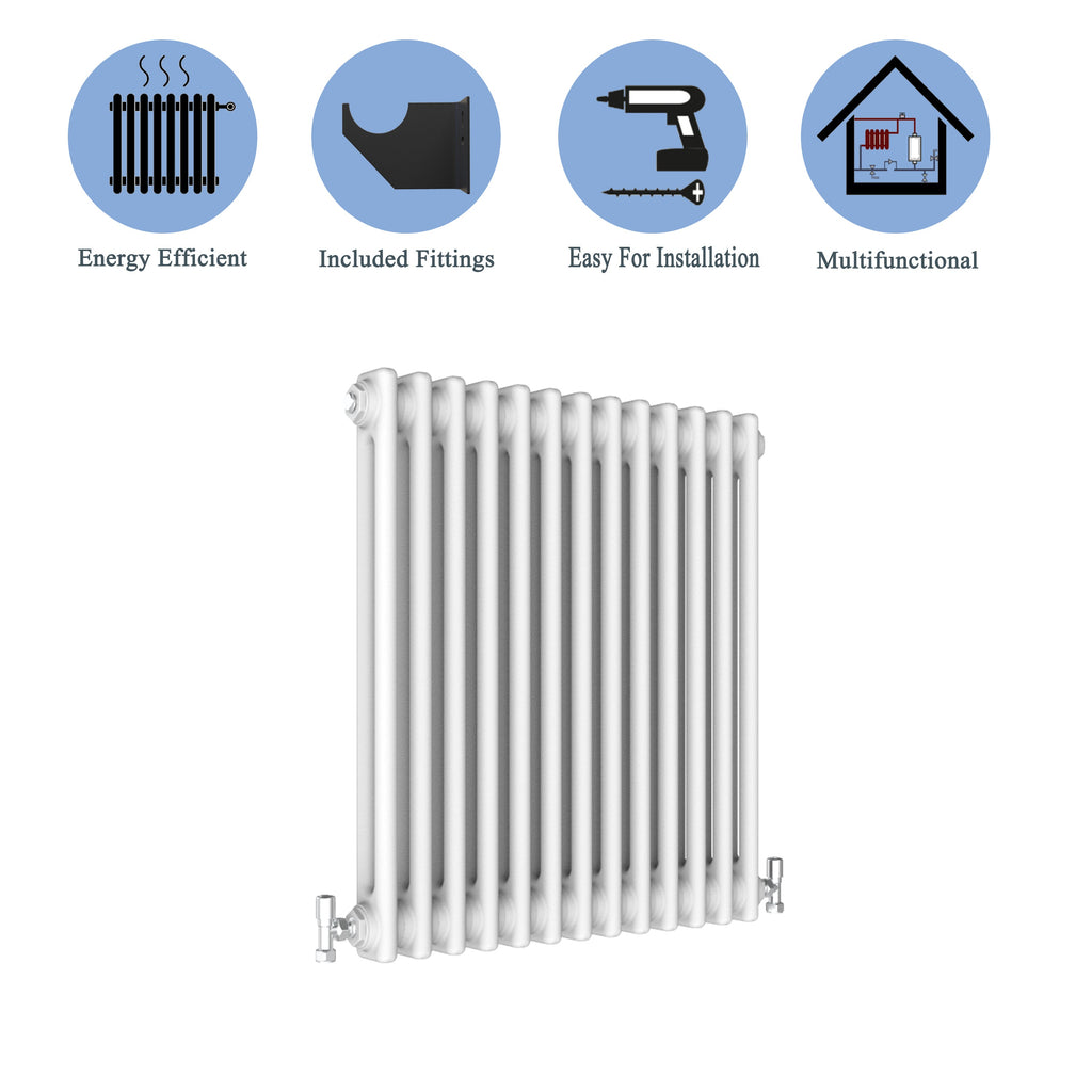 Aver-Growth- Traditional Horizontal 600x605mm 2 Columns White Cast Iron Radiator