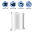 Aver-Growth- Traditional Horizontal 600x605mm 2 Columns White Cast Iron Radiator