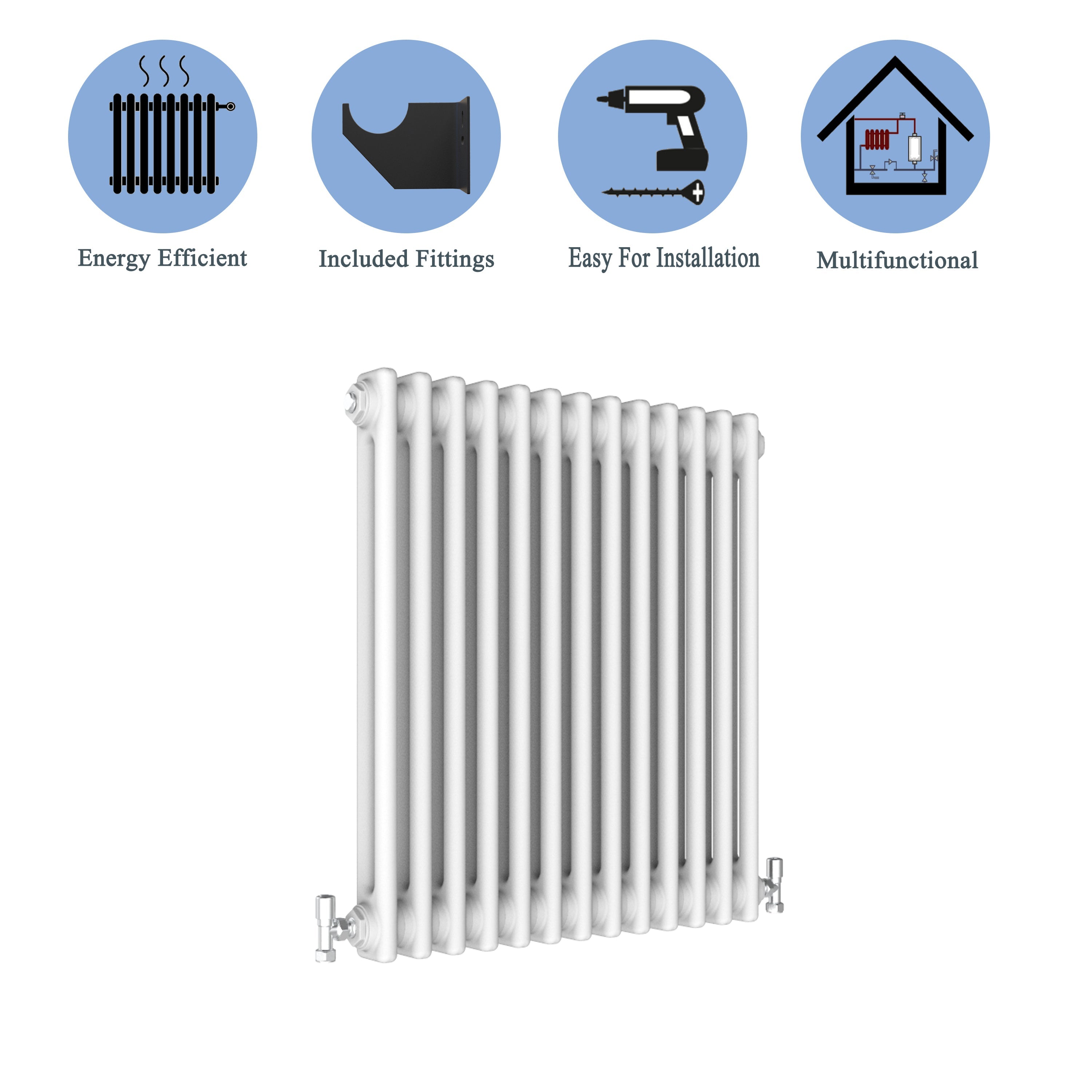 Aver-Growth- Traditional Horizontal 600x605mm 2 Columns White Cast Iron Radiator