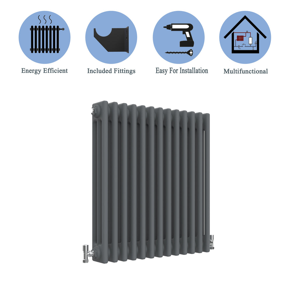 Aver-Growth- Traditional Horizontal 600x605mm 3 Columns Anthracite Cast Iron Radiator