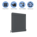 Aver-Growth- Traditional Horizontal 600x605mm 3 Columns Anthracite Cast Iron Radiator