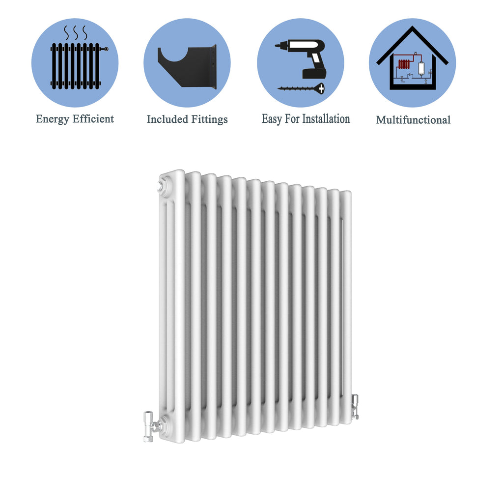 Aver-Growth- Traditional Horizontal 600x605mm 3 Columns White Cast Iron Radiator