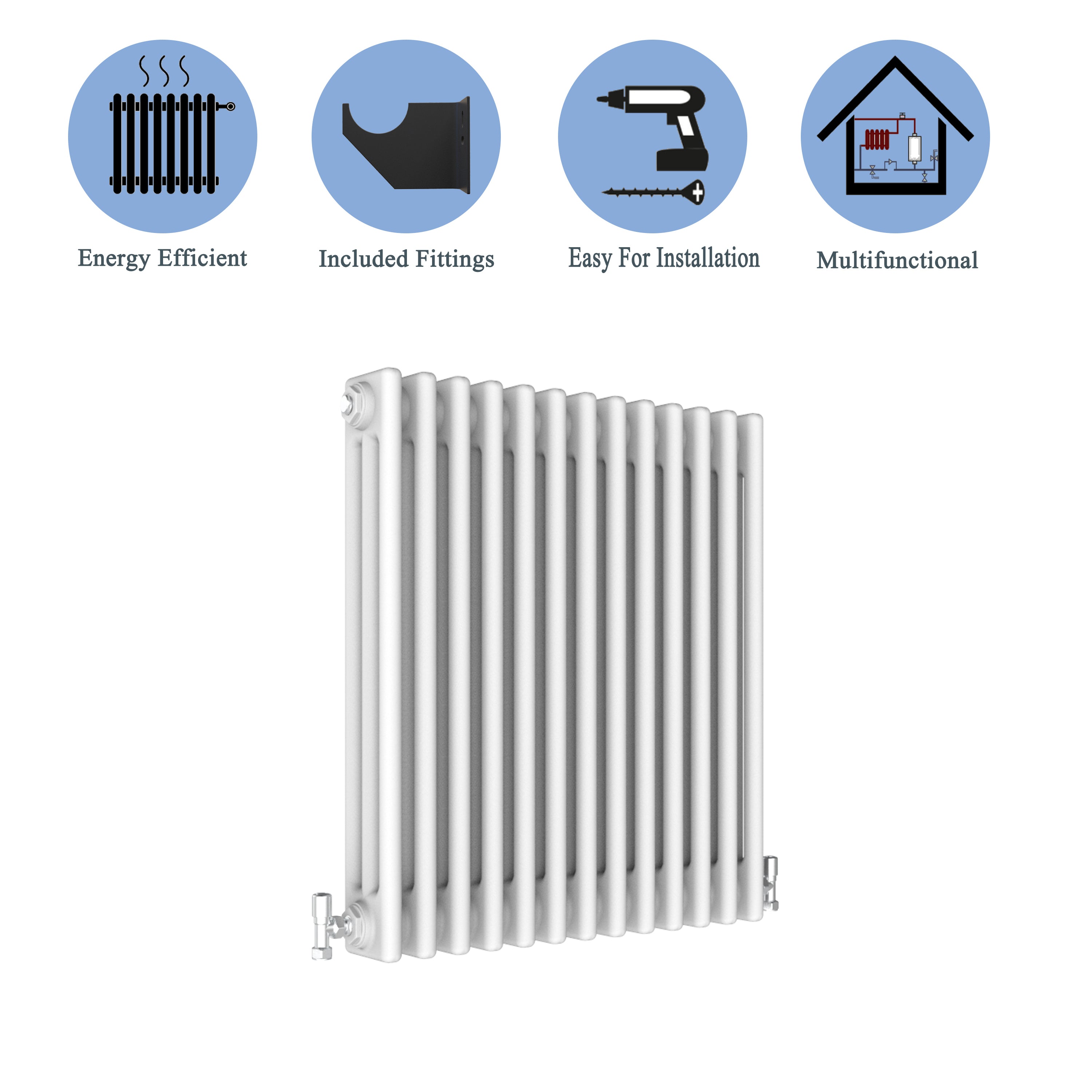 Aver-Growth- Traditional Horizontal 600x605mm 3 Columns White Cast Iron Radiator