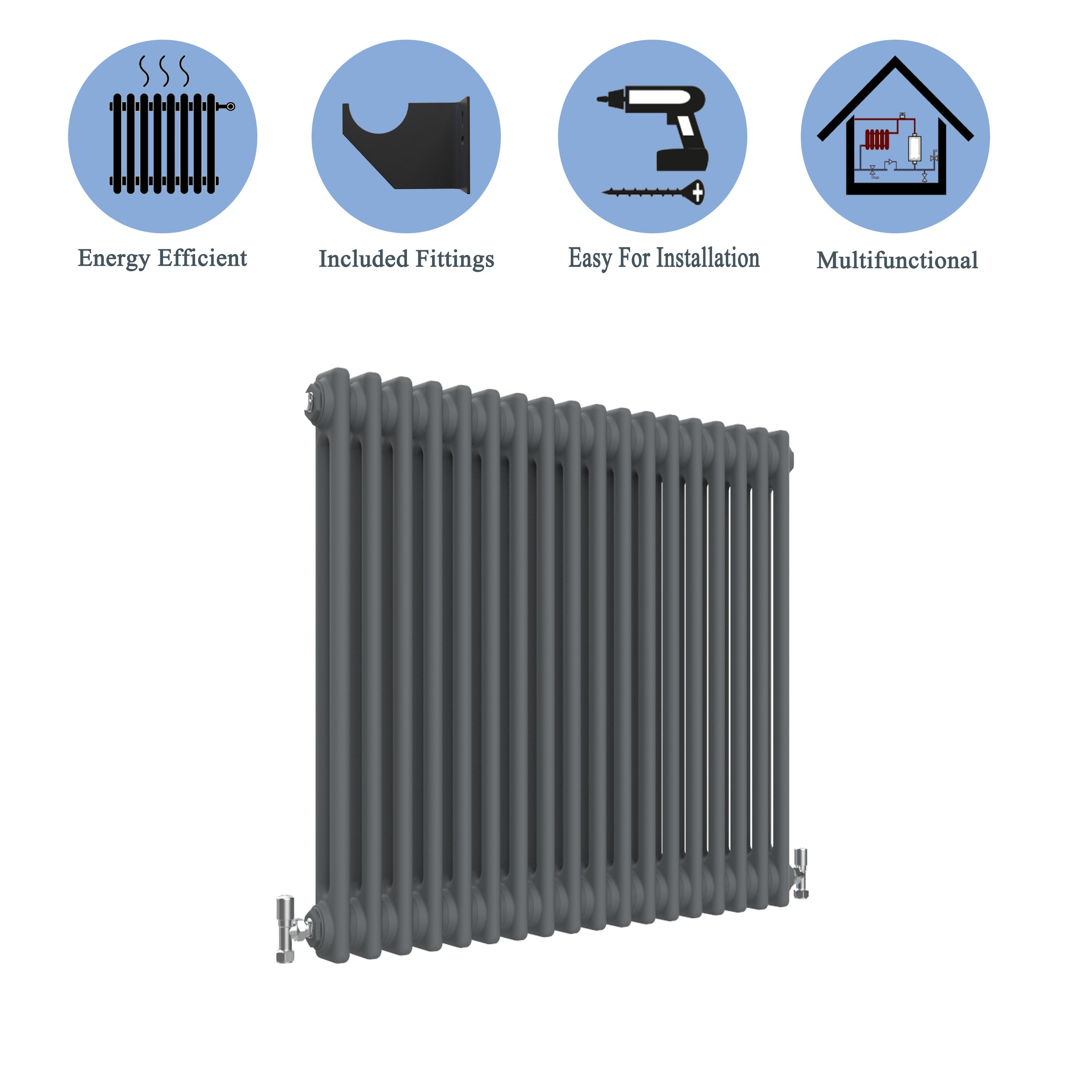 Aver-Growth- Traditional Horizontal 600x830mm 2 Columns Anthracite Cast Iron Radiator