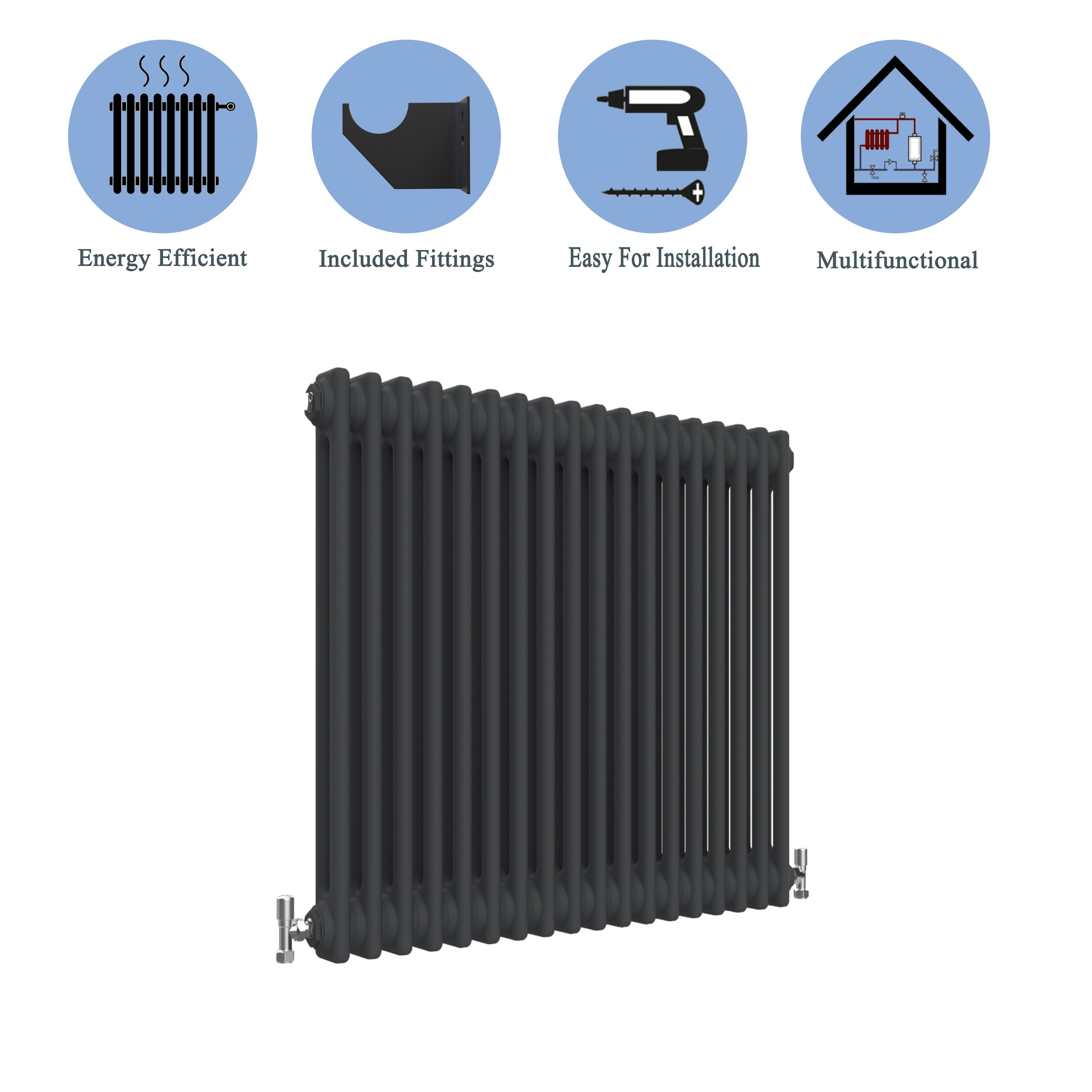Traditional Horizontal 600x830mm 2 Columns Black Cast Iron Radiator