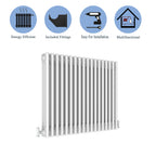 Aver-Growth- Traditional Horizontal 600x830mm 3 Columns White Cast Iron Radiator