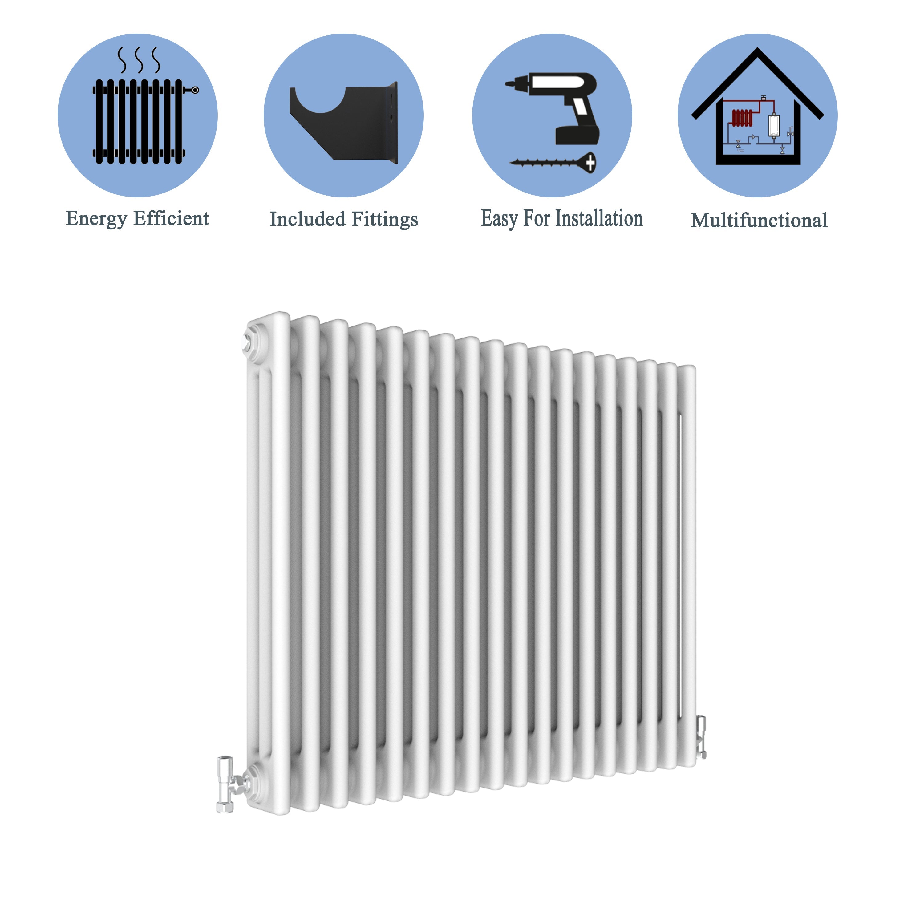 Aver-Growth- Traditional Horizontal 600x830mm 3 Columns White Cast Iron Radiator