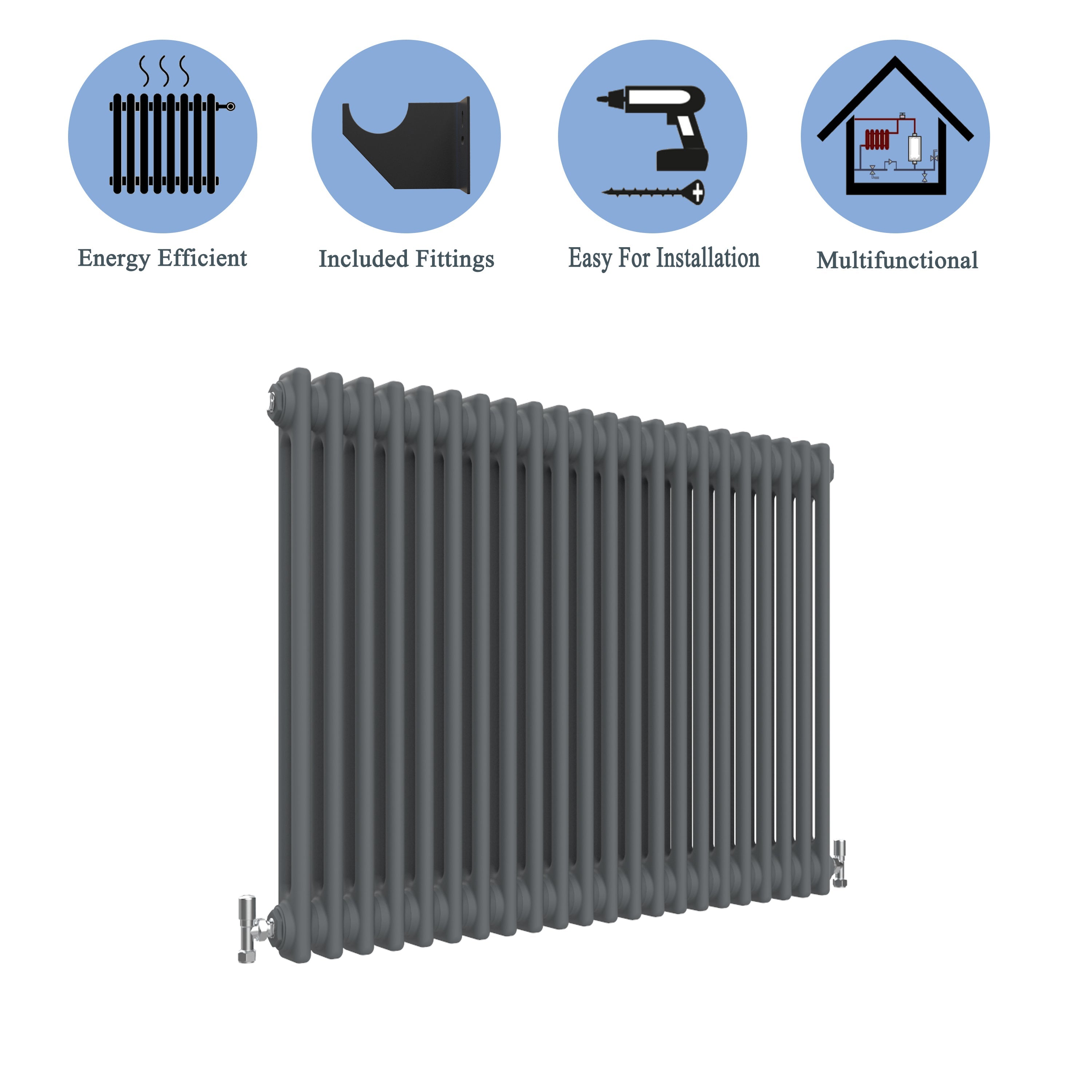 Aver-Growth- Traditional Horizontal 600x1010mm 2 Columns Anthracite Cast Iron Radiator