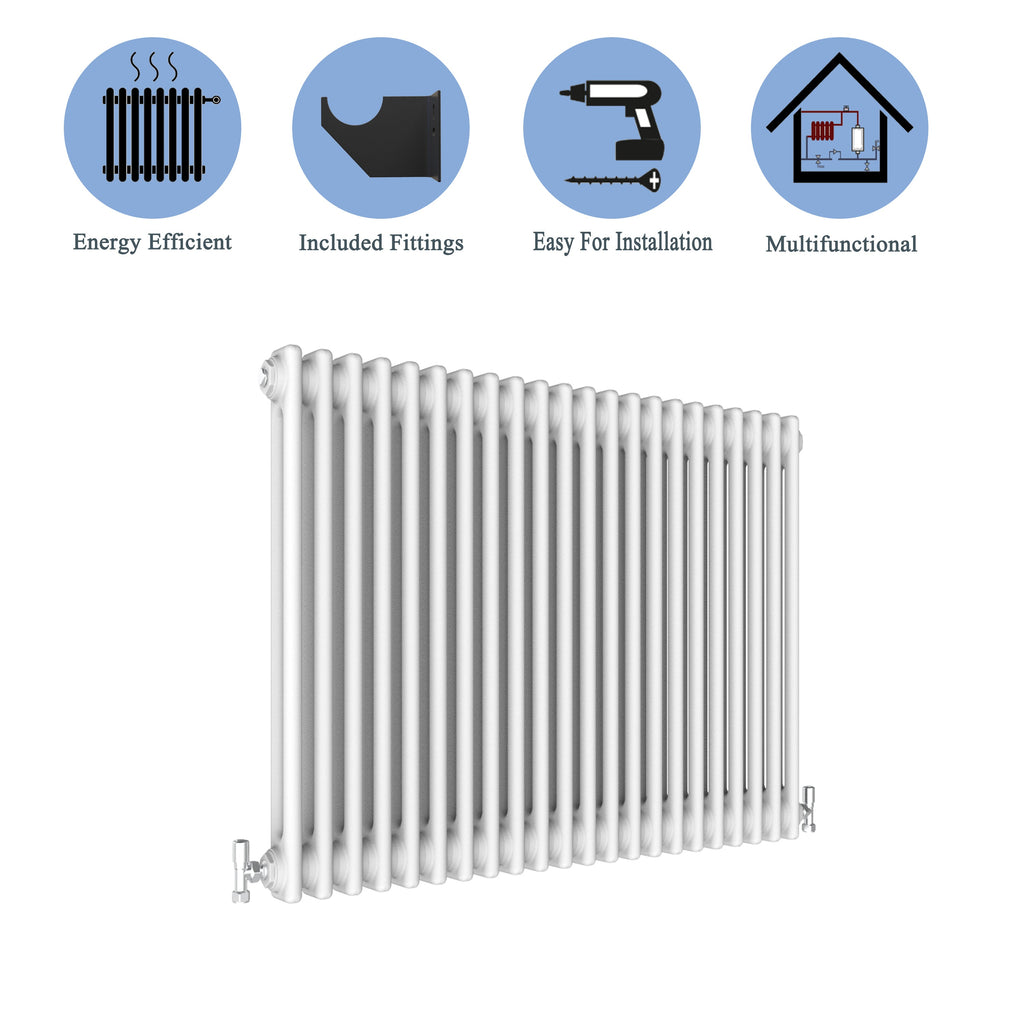 Aver-Growth- Traditional Horizontal 600x1010mm 2 Columns White Cast Iron Radiator