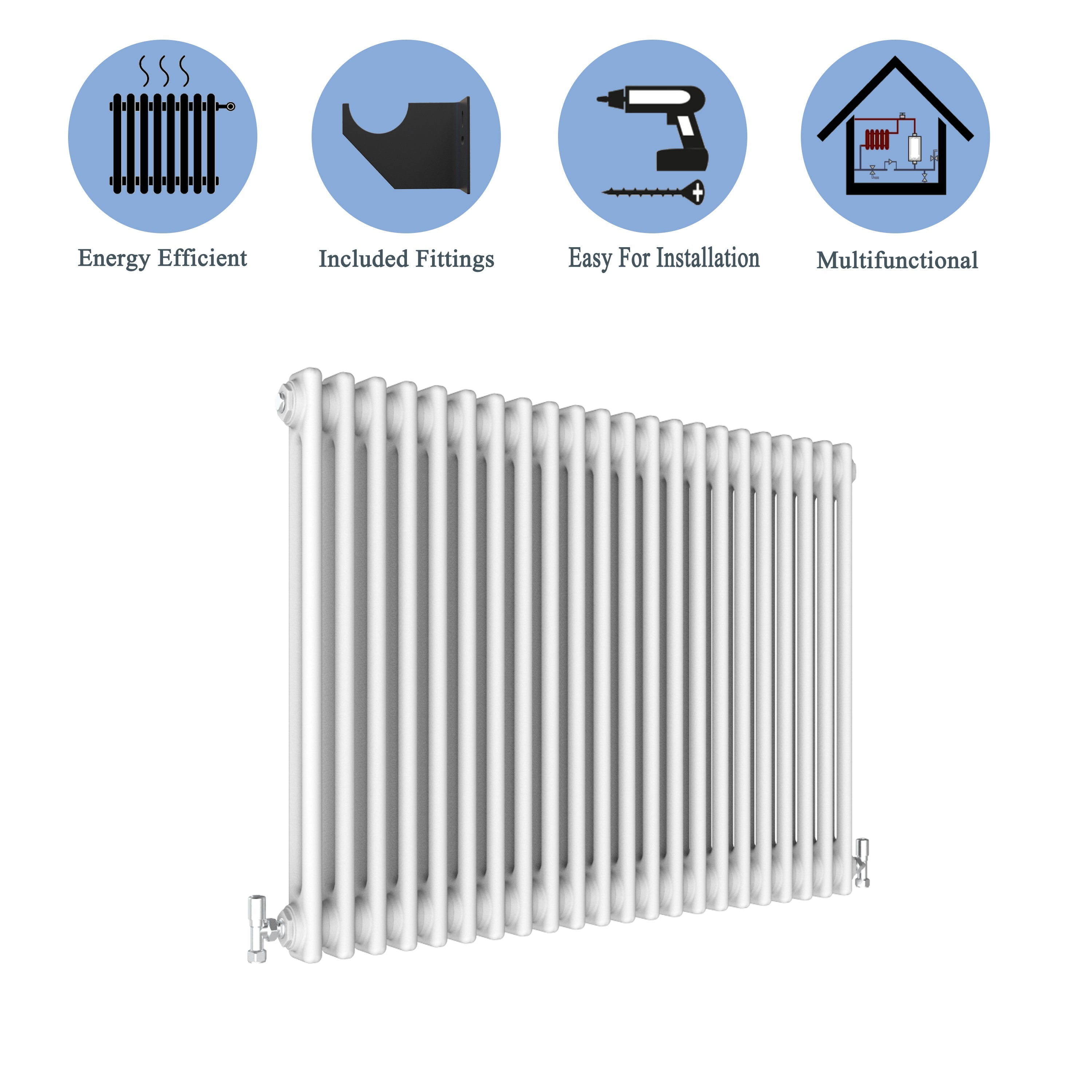 Aver-Growth- Traditional Horizontal 600x1010mm 2 Columns White Cast Iron Radiator