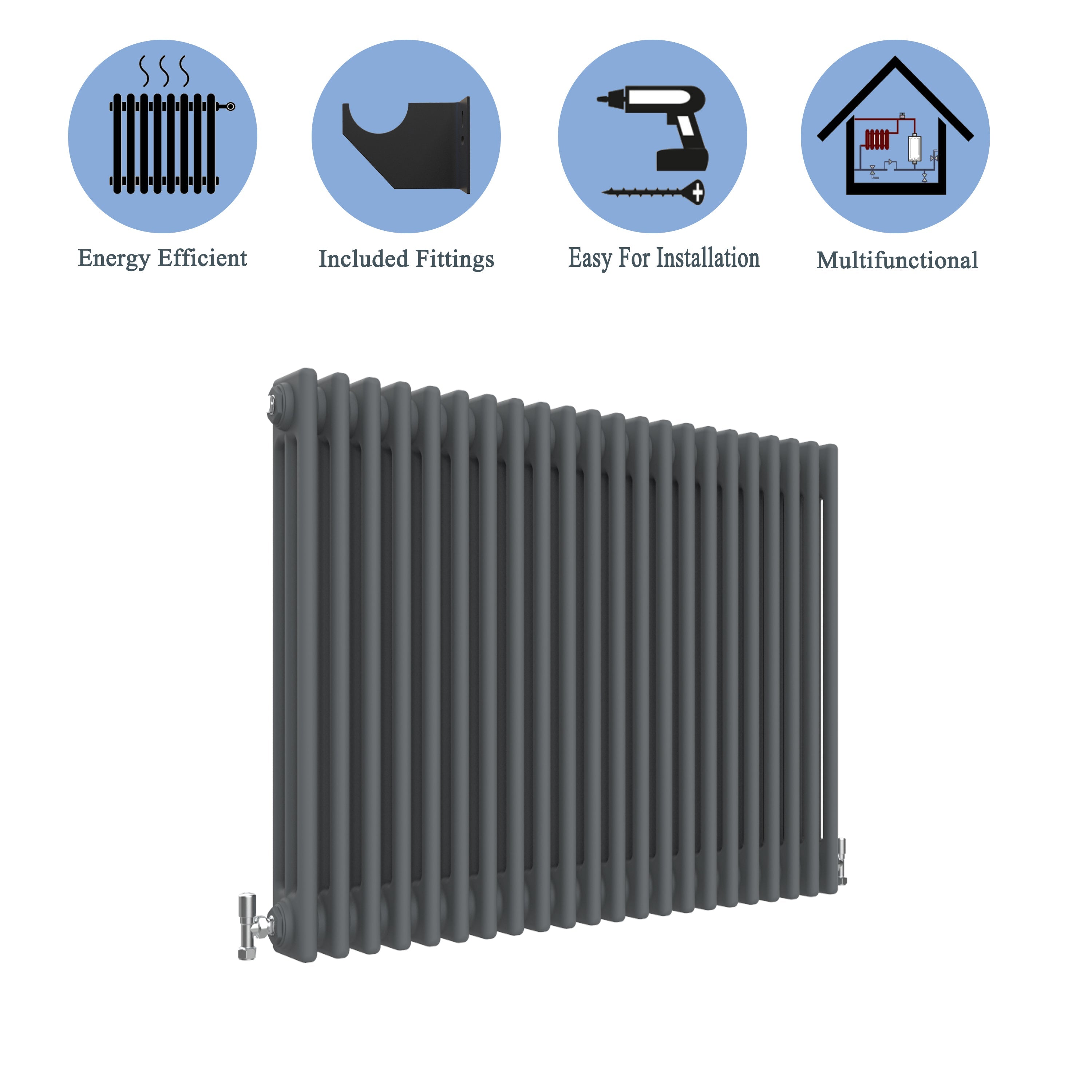 Aver-Growth- Traditional Horizontal 600x1010mm 3 Columns Anthracite Cast Iron Radiator