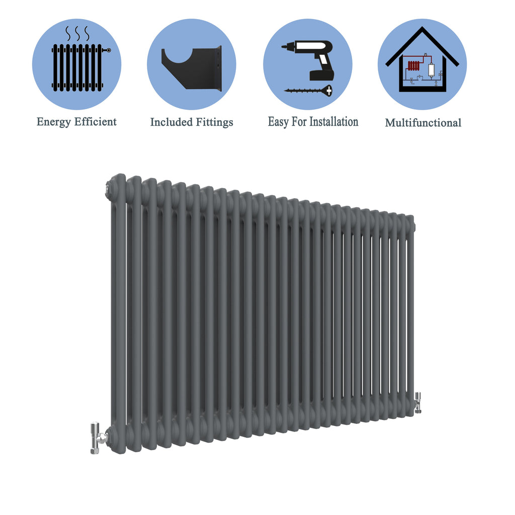 Aver-Growth- Traditional Horizontal 600x1190mm 2 Columns Anthracite Cast Iron Radiator