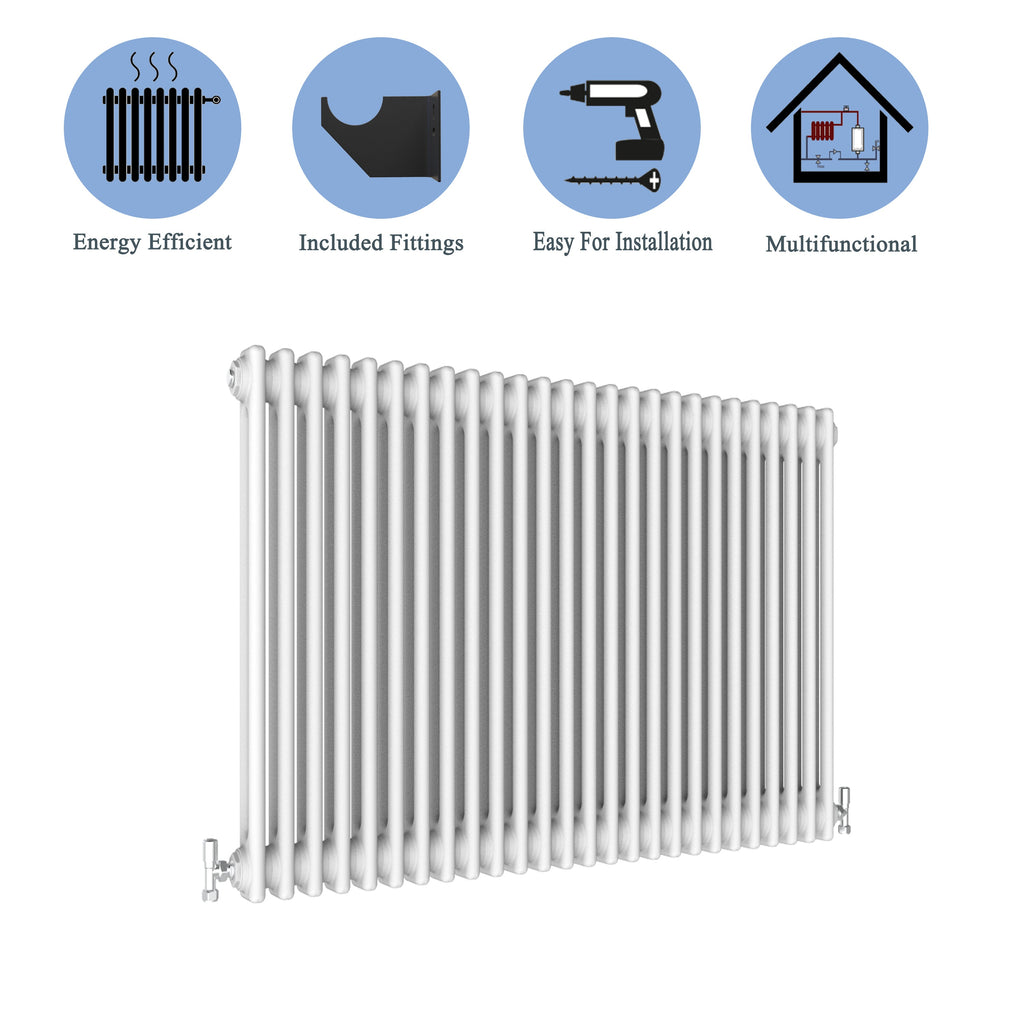 Aver-Growth- Traditional Horizontal 600x1190mm 2 Columns White Cast Iron Radiator