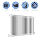 Aver-Growth- Traditional Horizontal 600x1190mm 2 Columns White Cast Iron Radiator