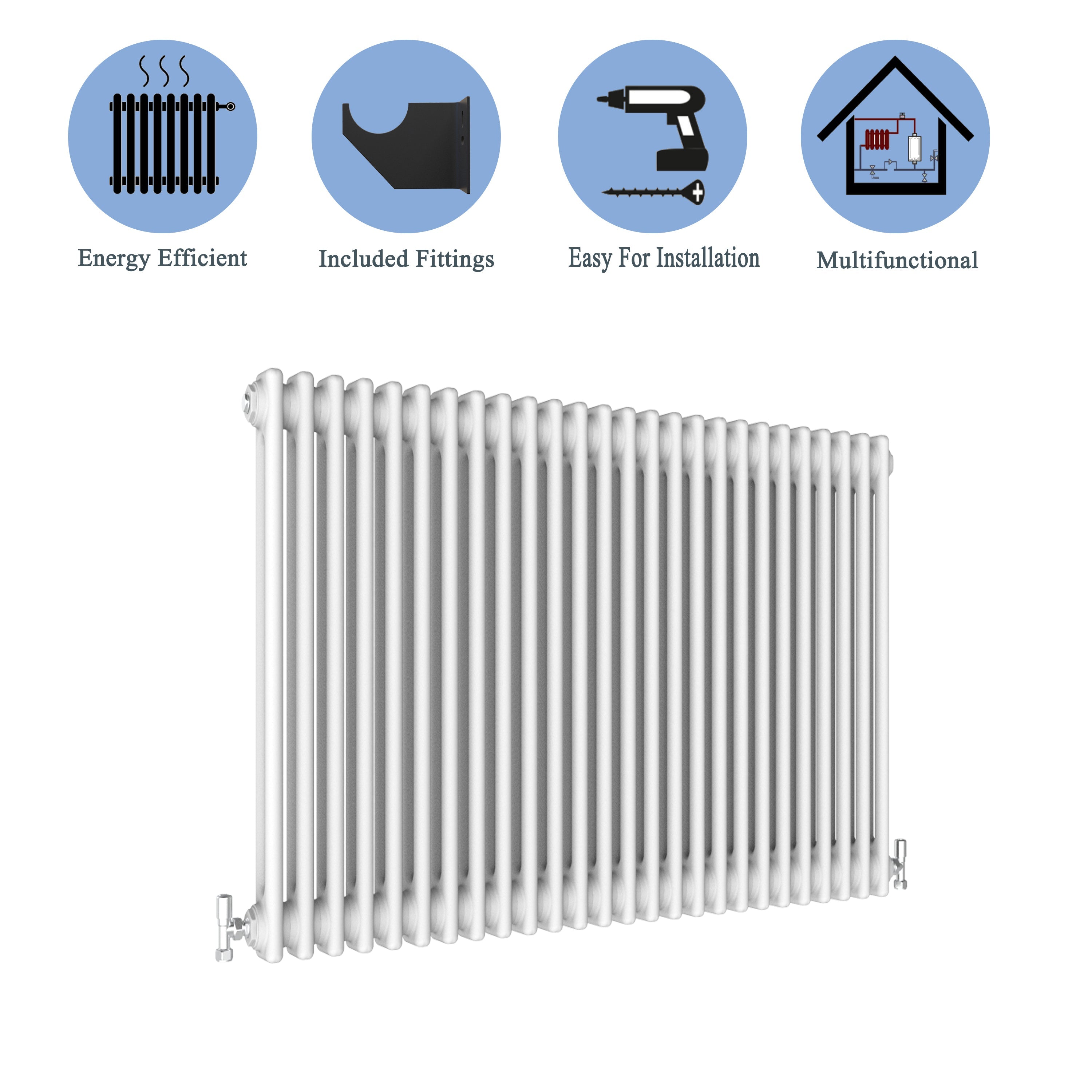Aver-Growth- Traditional Horizontal 600x1190mm 2 Columns White Cast Iron Radiator