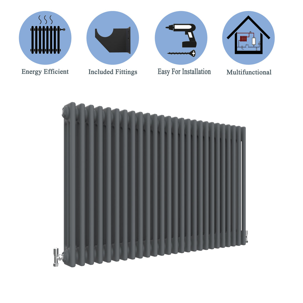 Aver-Growth- Traditional Horizontal 600x1190mm 3 Columns Anthracite Cast Iron Radiator
