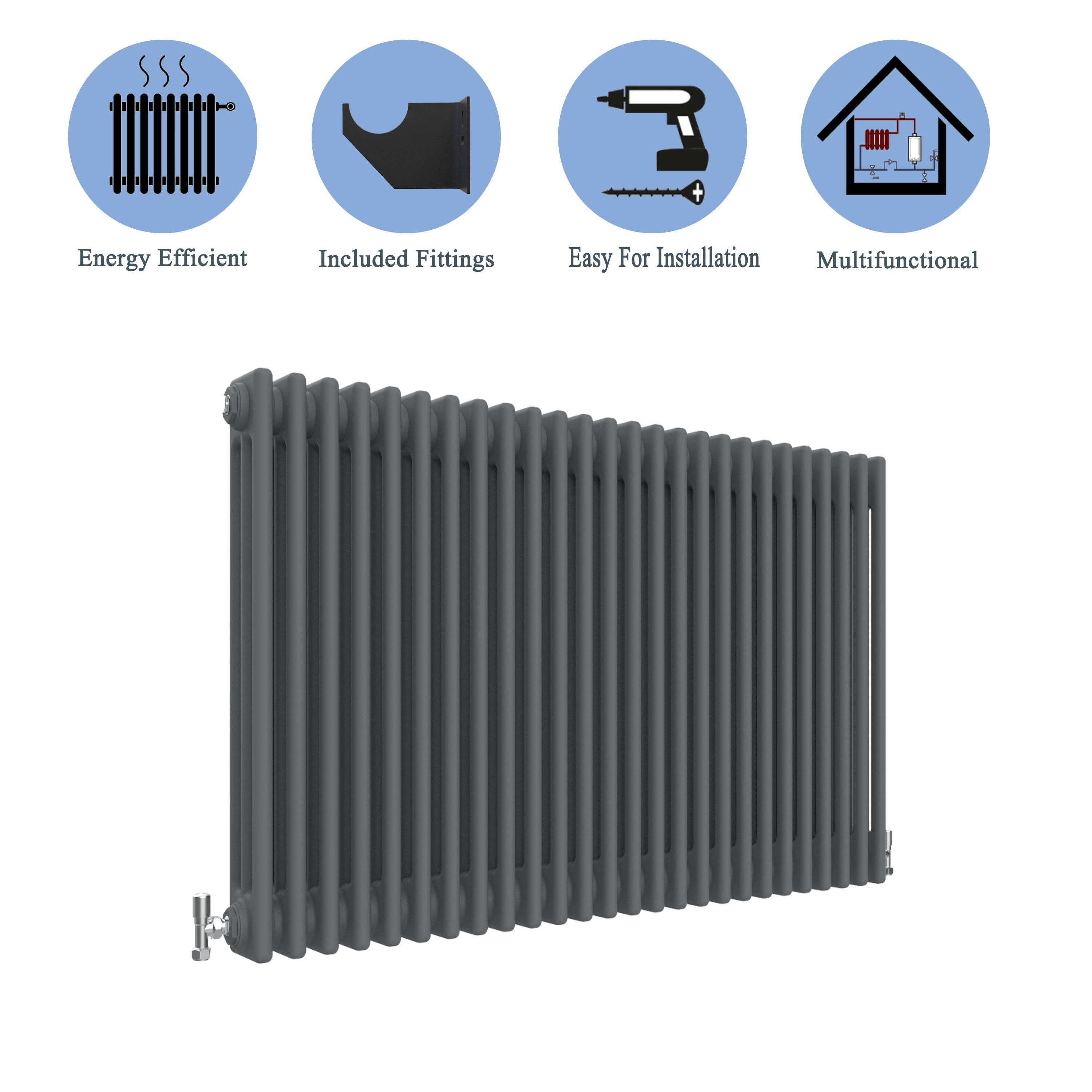 Aver-Growth- Traditional Horizontal 600x1190mm 3 Columns Anthracite Cast Iron Radiator