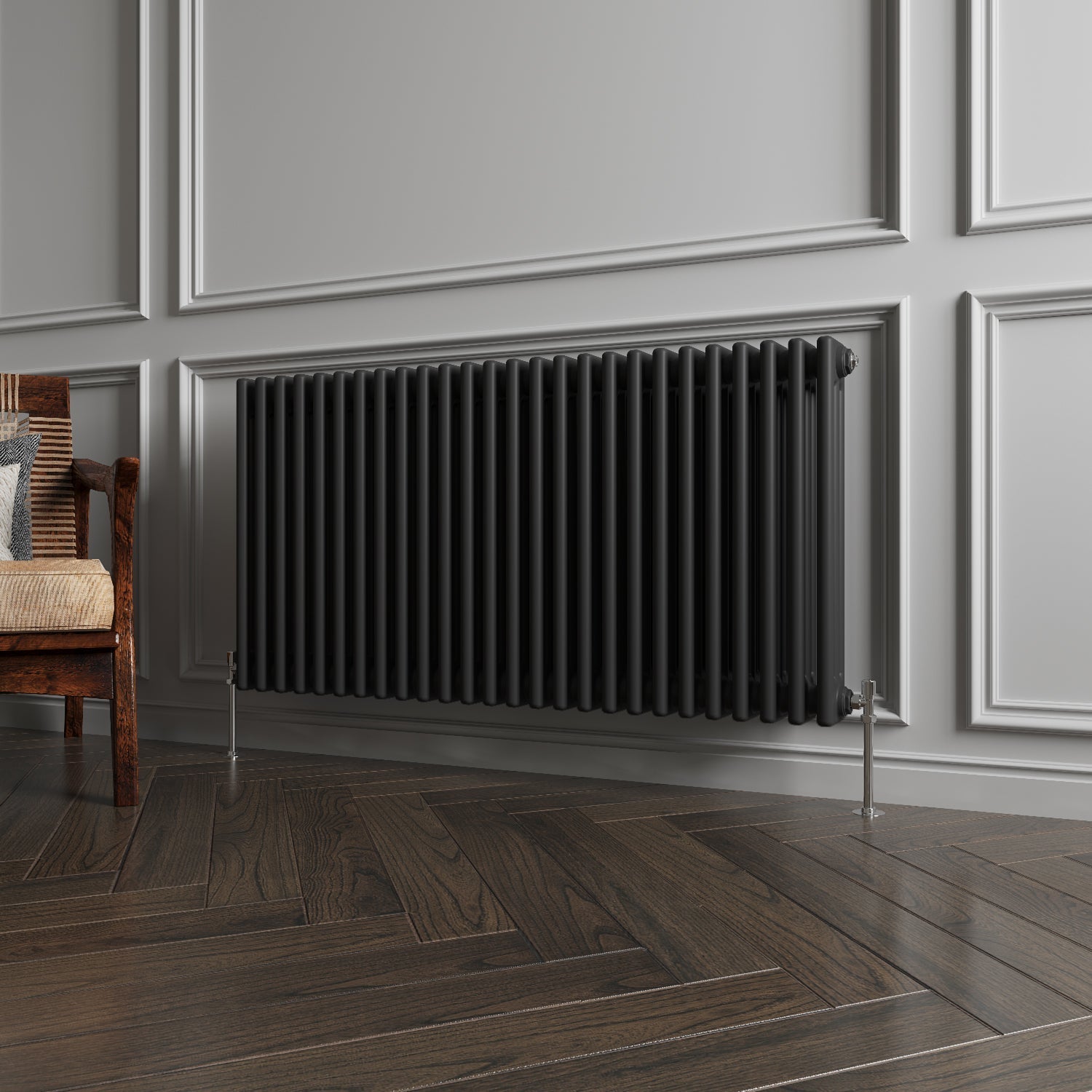 Aver-Growth- Traditional Horizontal 600x1190mm 3 Columns Black Cast Iron Radiator
