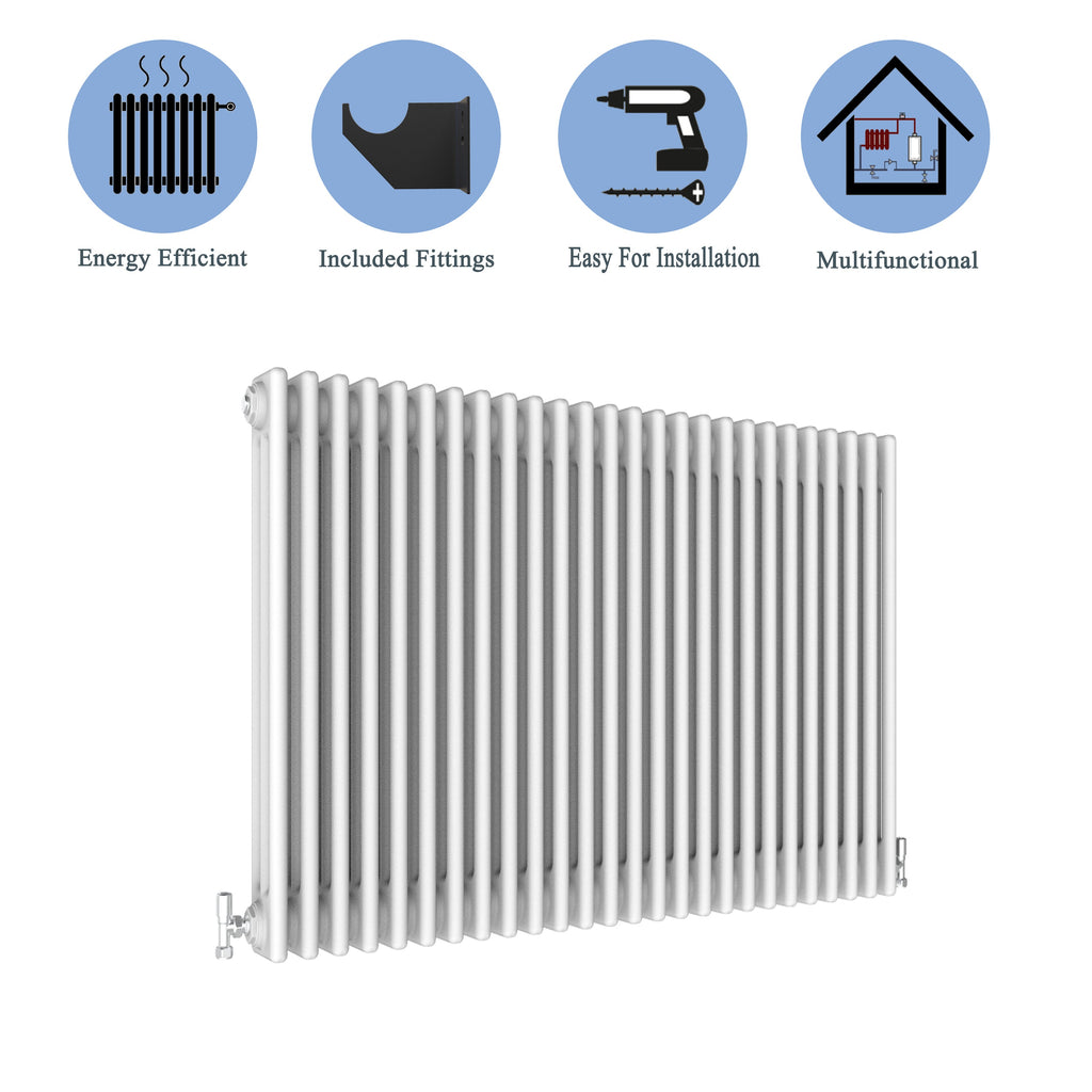 Aver-Growth- Traditional Horizontal 600x1010mm 3 Columns White Cast Iron Radiator