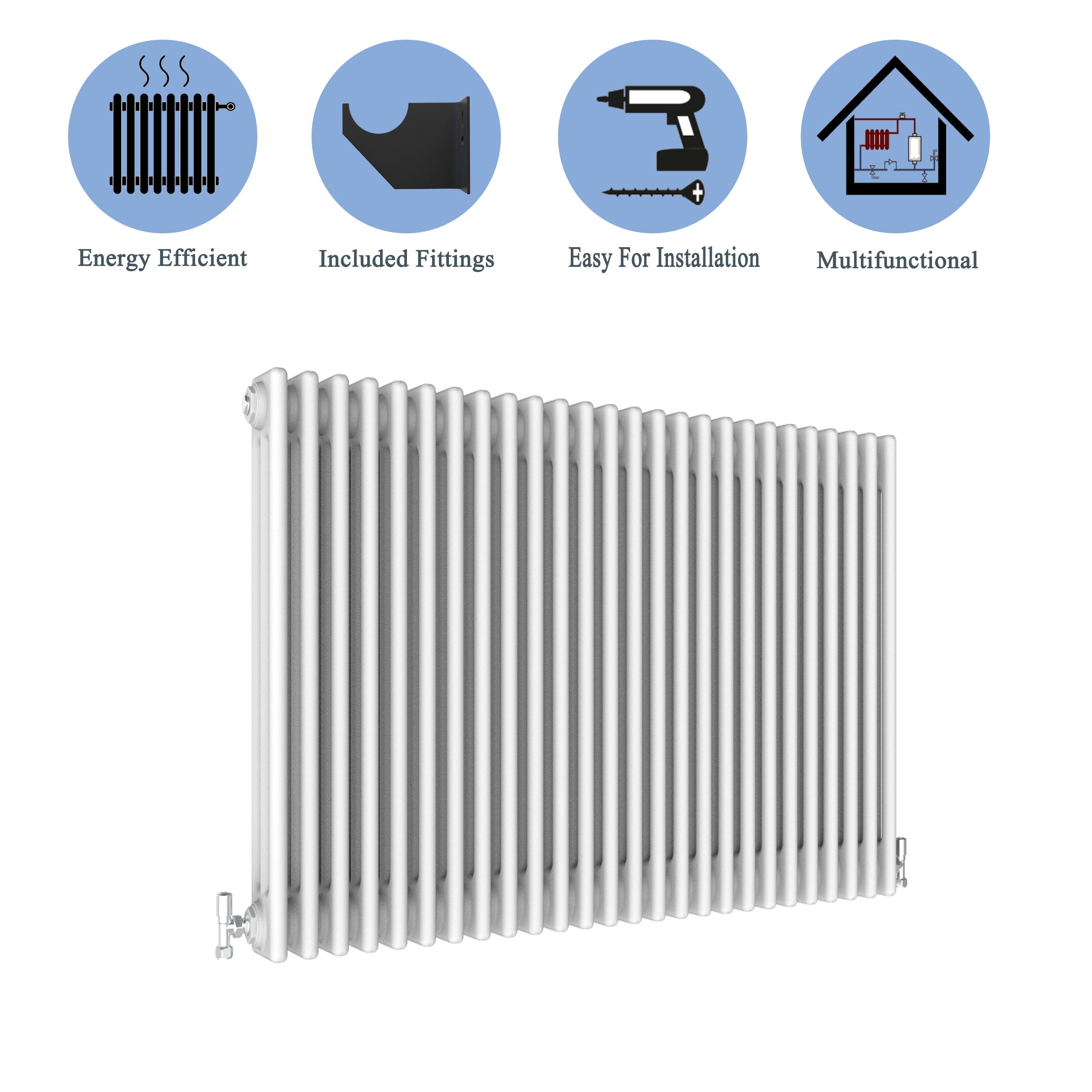 Aver-Growth- Traditional Horizontal 600x1190mm 3 Columns White Cast Iron Radiator