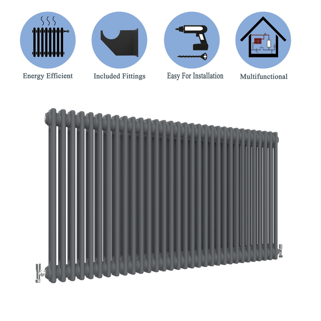 Aver-Growth- Traditional Horizontal 600x1460mm 2 Columns Anthracite Cast Iron Radiator