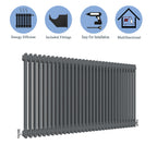 Aver-Growth- Traditional Horizontal 600x1460mm 2 Columns Anthracite Cast Iron Radiator