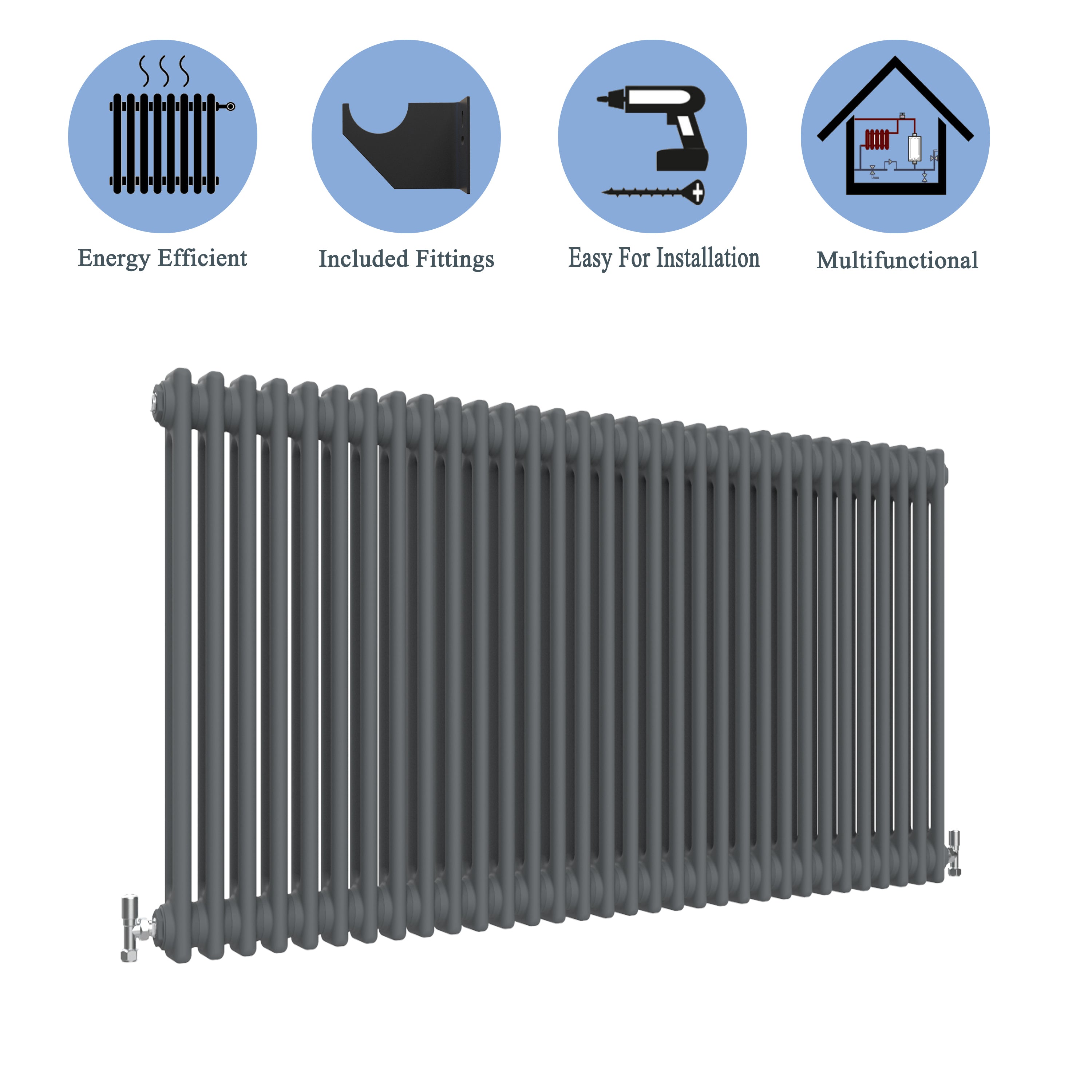 Aver-Growth- Traditional Horizontal 600x1460mm 2 Columns Anthracite Cast Iron Radiator