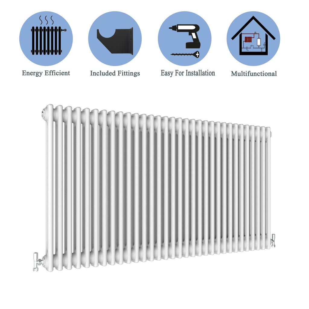 Aver-Growth- Traditional Horizontal 600x1460mm 2 Columns White Cast Iron Radiator