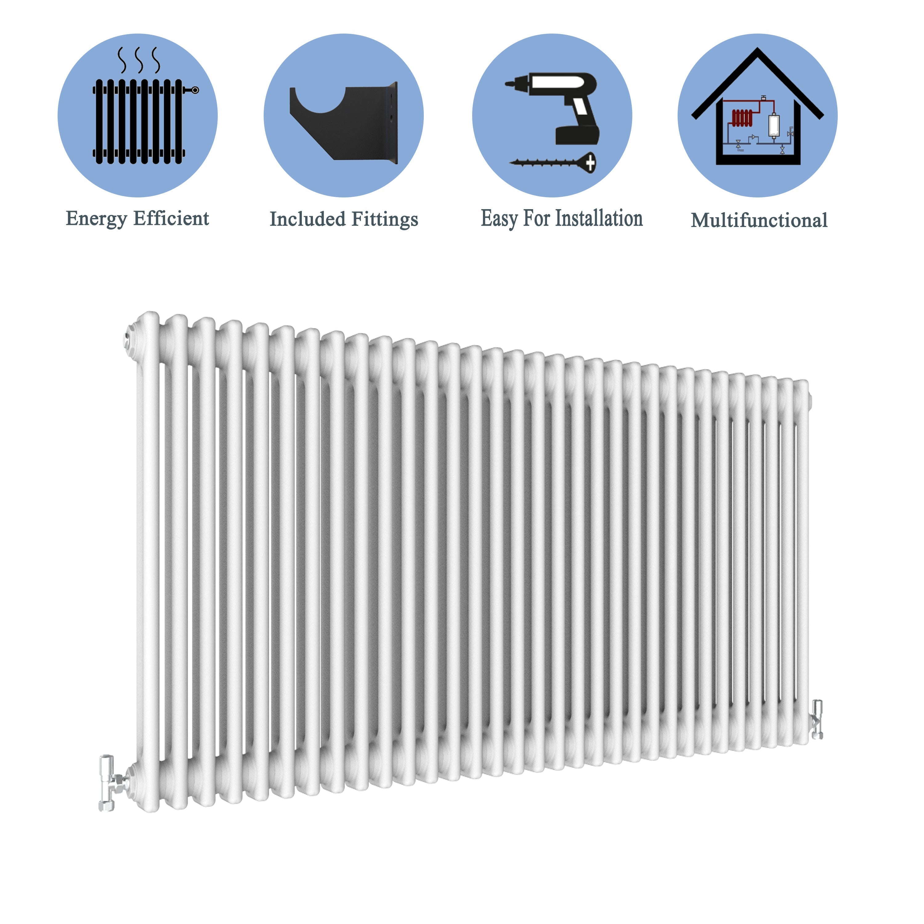 Aver-Growth- Traditional Horizontal 600x1460mm 2 Columns White Cast Iron Radiator