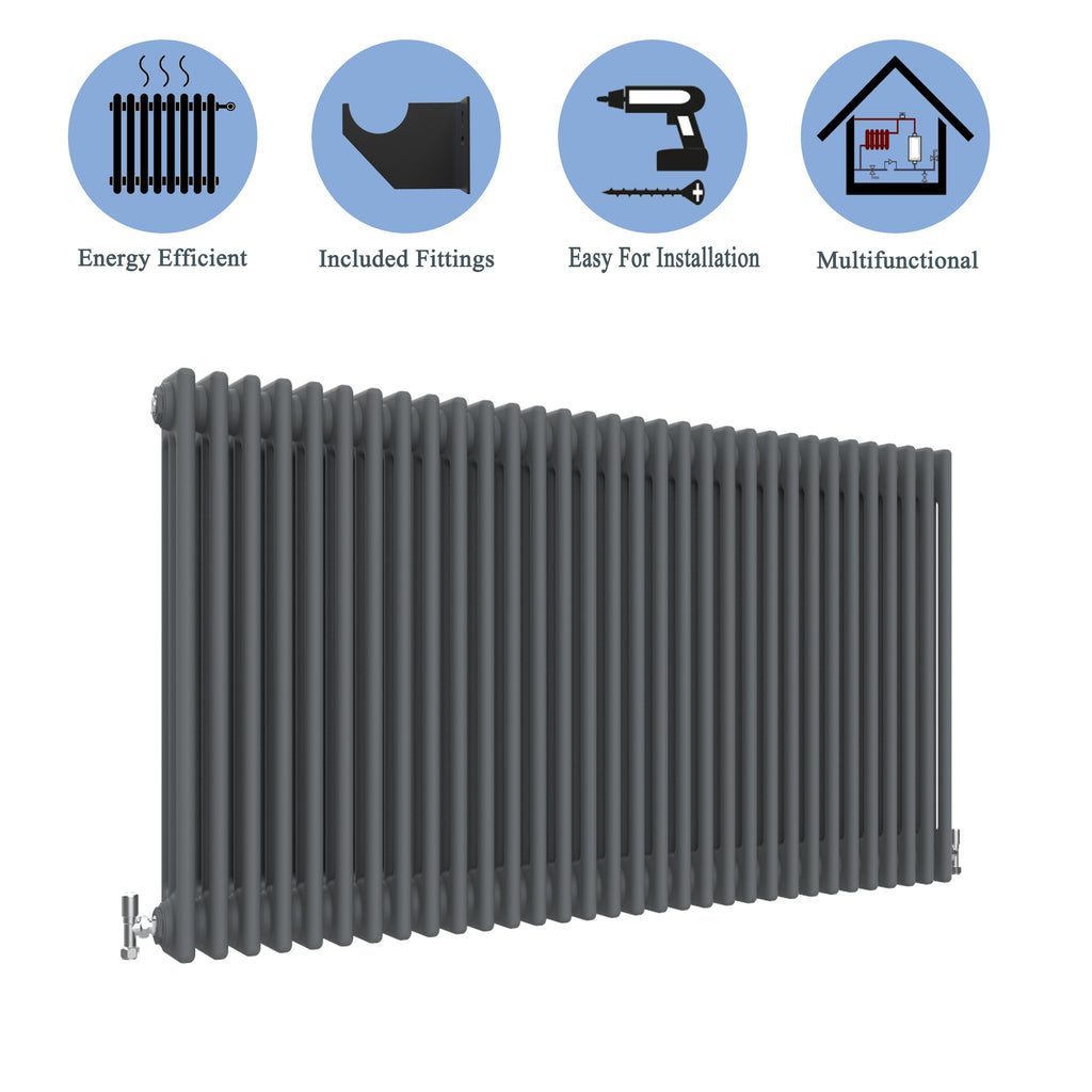 Aver-Growth- Traditional Horizontal 600x1460mm 3 Columns Anthracite Cast Iron Radiator