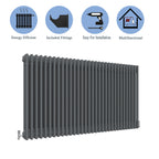 Aver-Growth- Traditional Horizontal 600x1460mm 3 Columns Anthracite Cast Iron Radiator