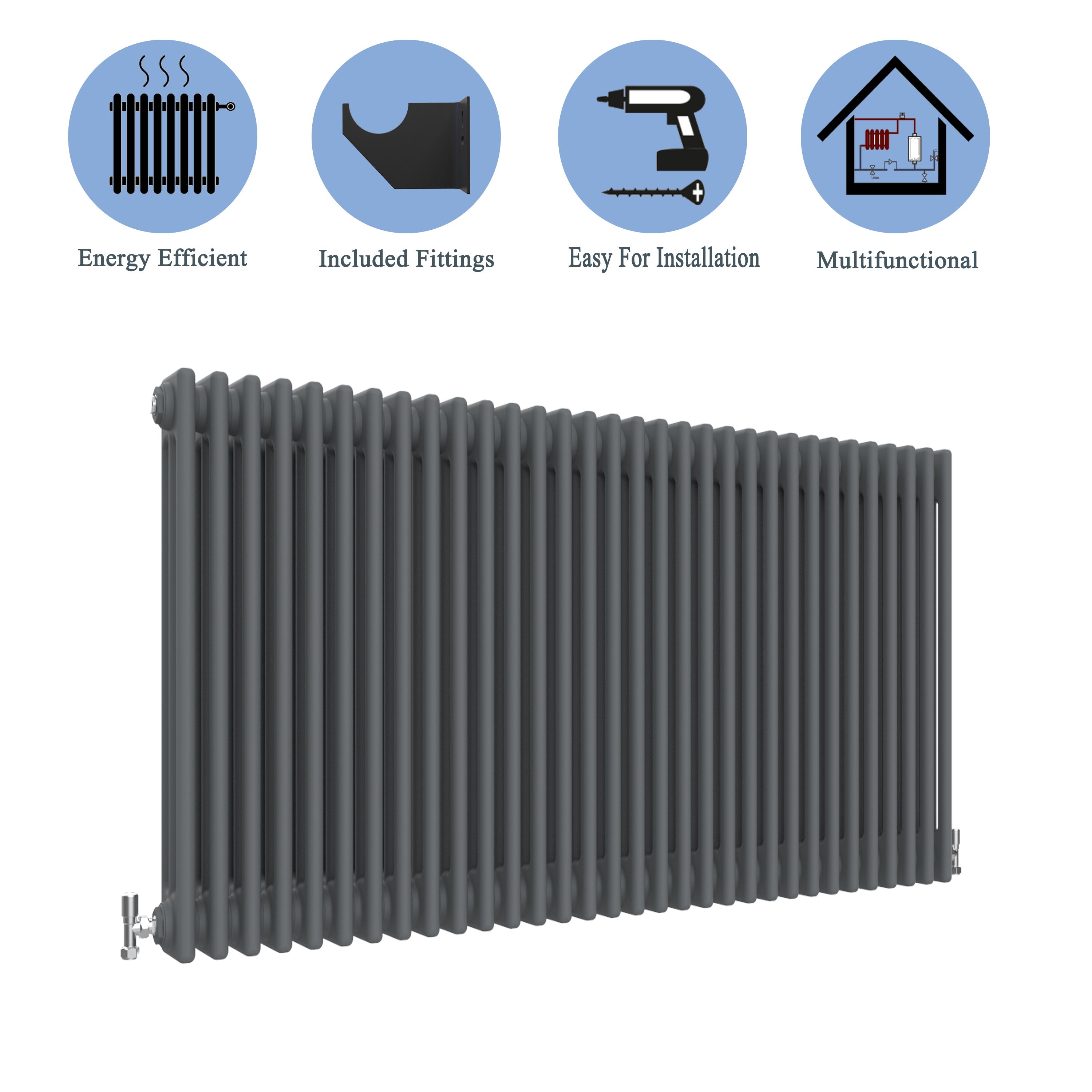 Aver-Growth- Traditional Horizontal 600x1460mm 3 Columns Anthracite Cast Iron Radiator
