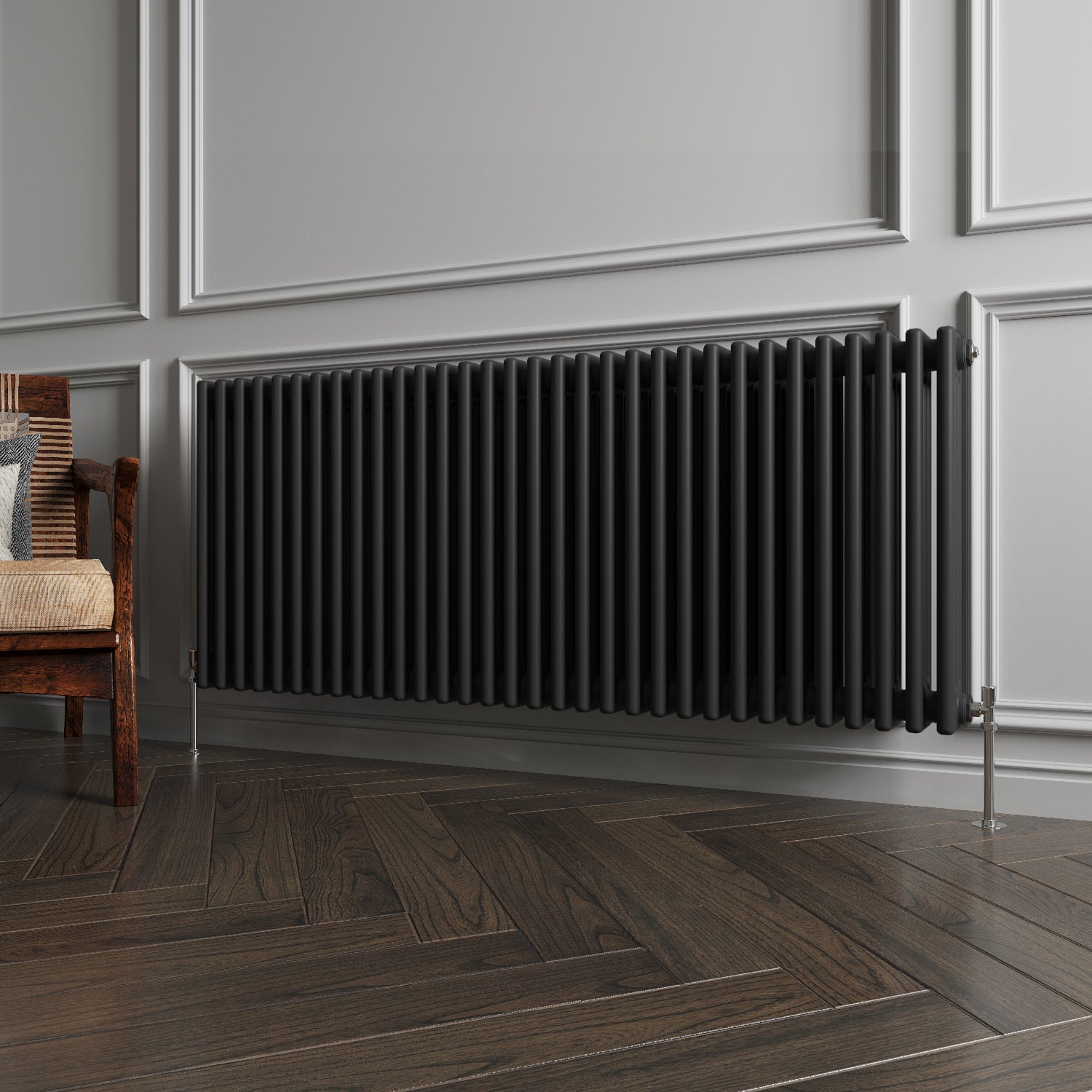 Aver-Growth- Traditional Horizontal 300x1460mm 3 Columns Black Cast Iron Radiator