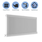 Aver-Growth- Traditional Horizontal 600x1460mm 3 Columns White Cast Iron Radiator